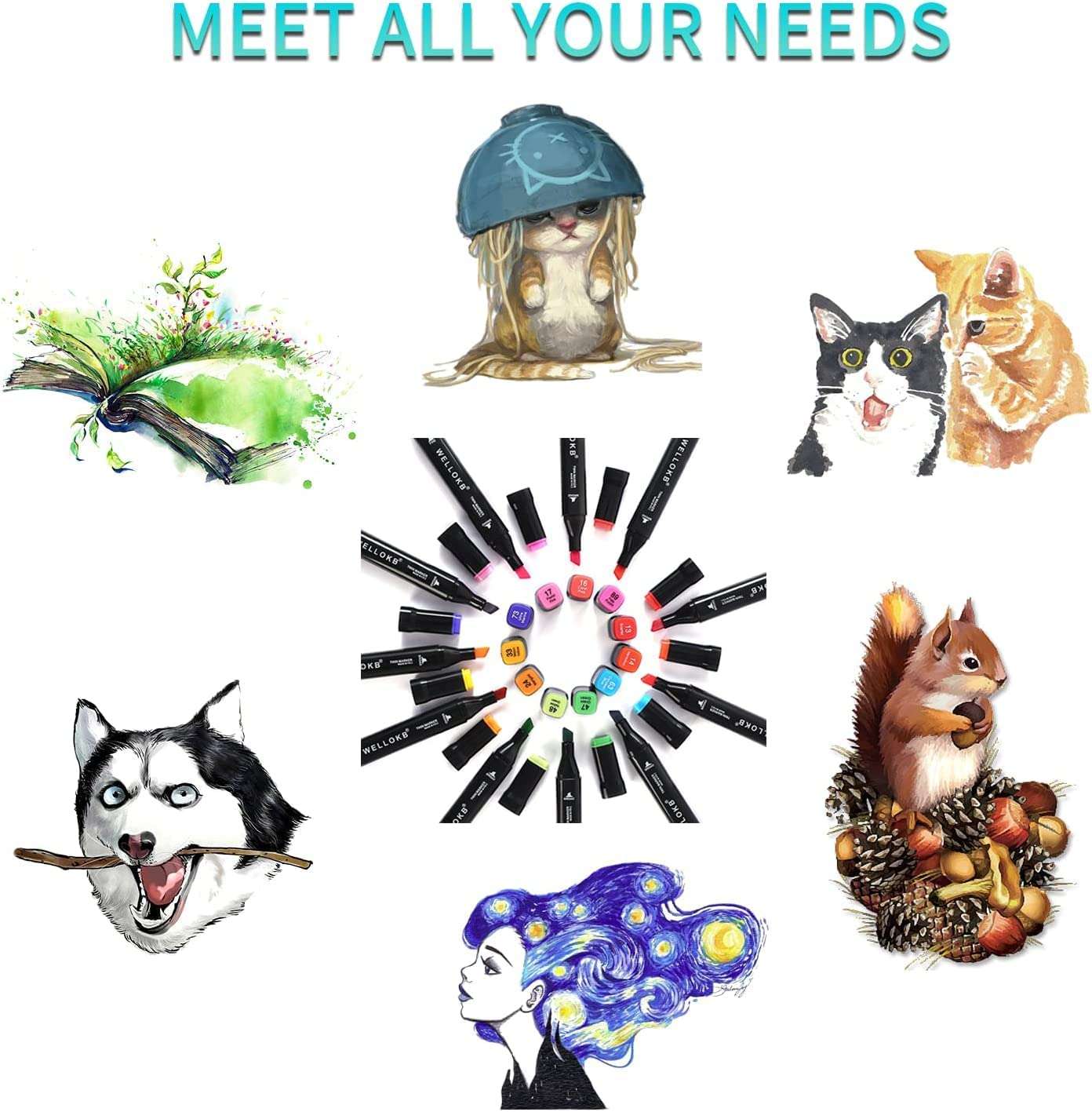 WELLOKB Alcohol Markers, 80 Colors Dual Brush Tip Permanent Art Markers, Coloring Marker, for Book Painting Card Making, Christmas gift for Adults Kids 8-12 6