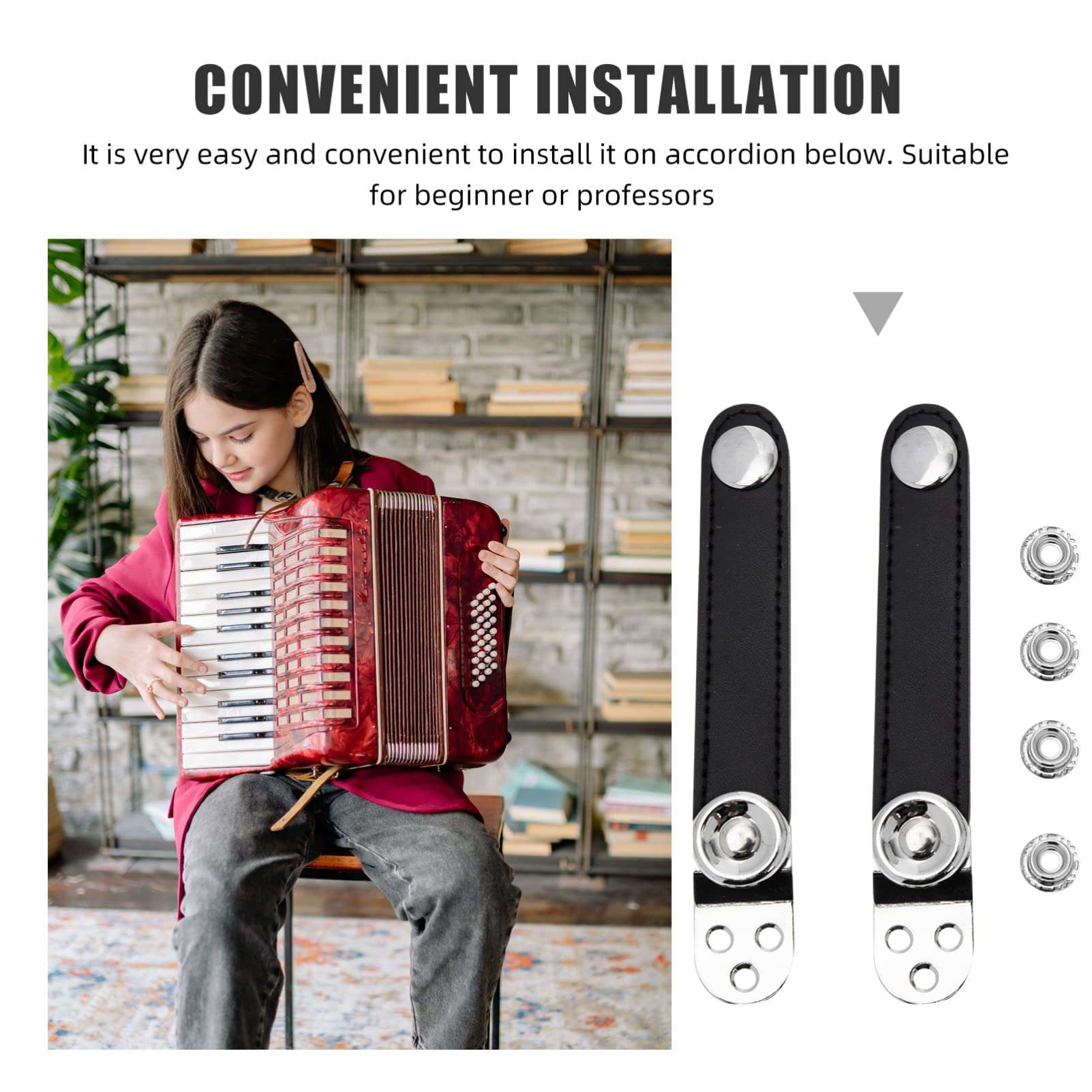 1 Set Universal Bellows Straps Accordion Bellows Straps Clasp Cowhide Accordion Straps with Buckles Double- layer, Black 5