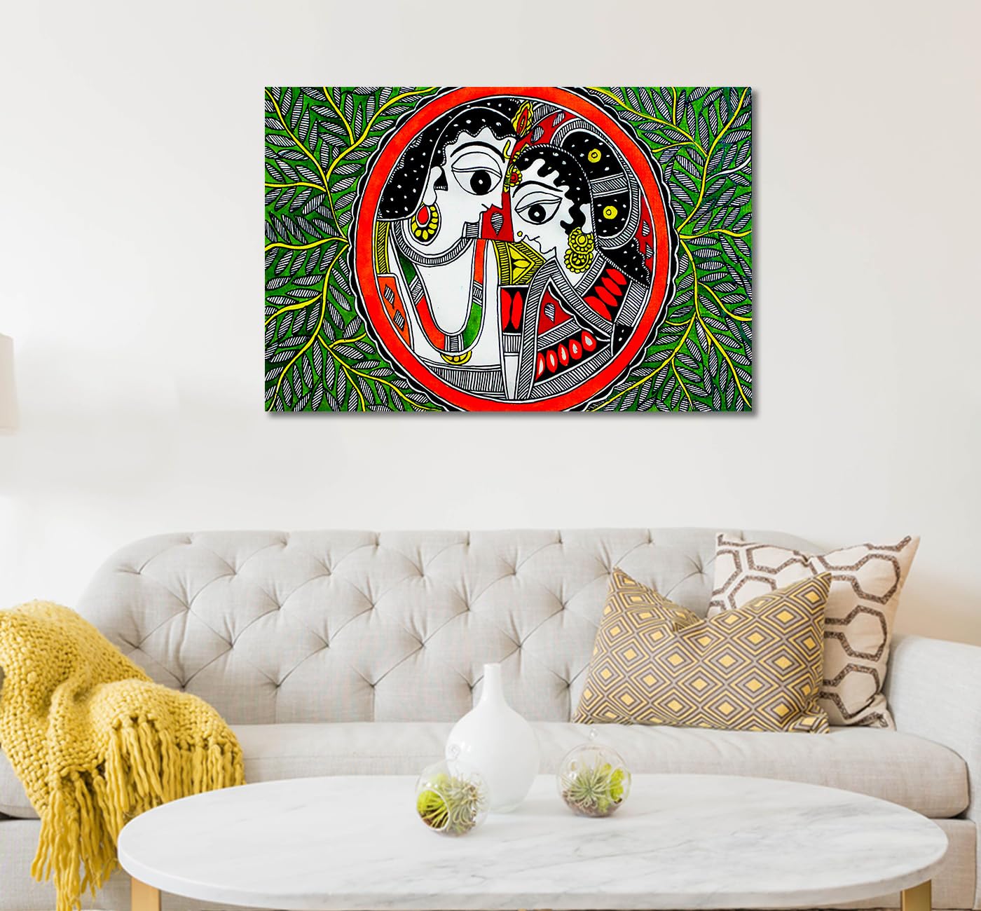 Tamatina Madhubani Art Canvas Painting | Sri Ram and Sita | Traditional Art Unframed painting for Home décor|size - 36X24 Inches.b447 4