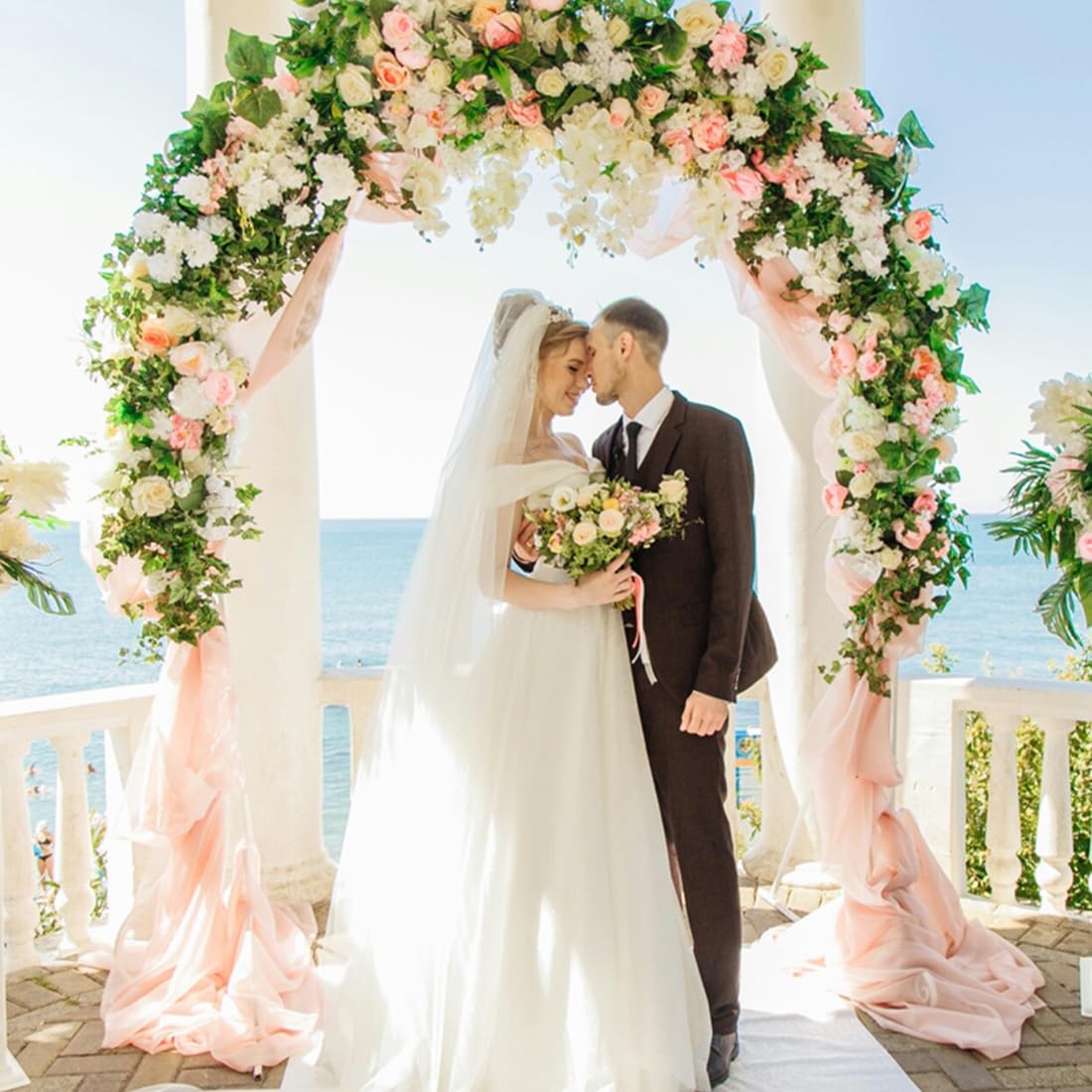 BCUEIDO Metal Arch Backdrop Stand 7.2FT Gold Metal Arch Backdrop Stand for Wedding Ceremony Baby Shower Birthday Party Garden Floral Balloon Arch Decoration 5
