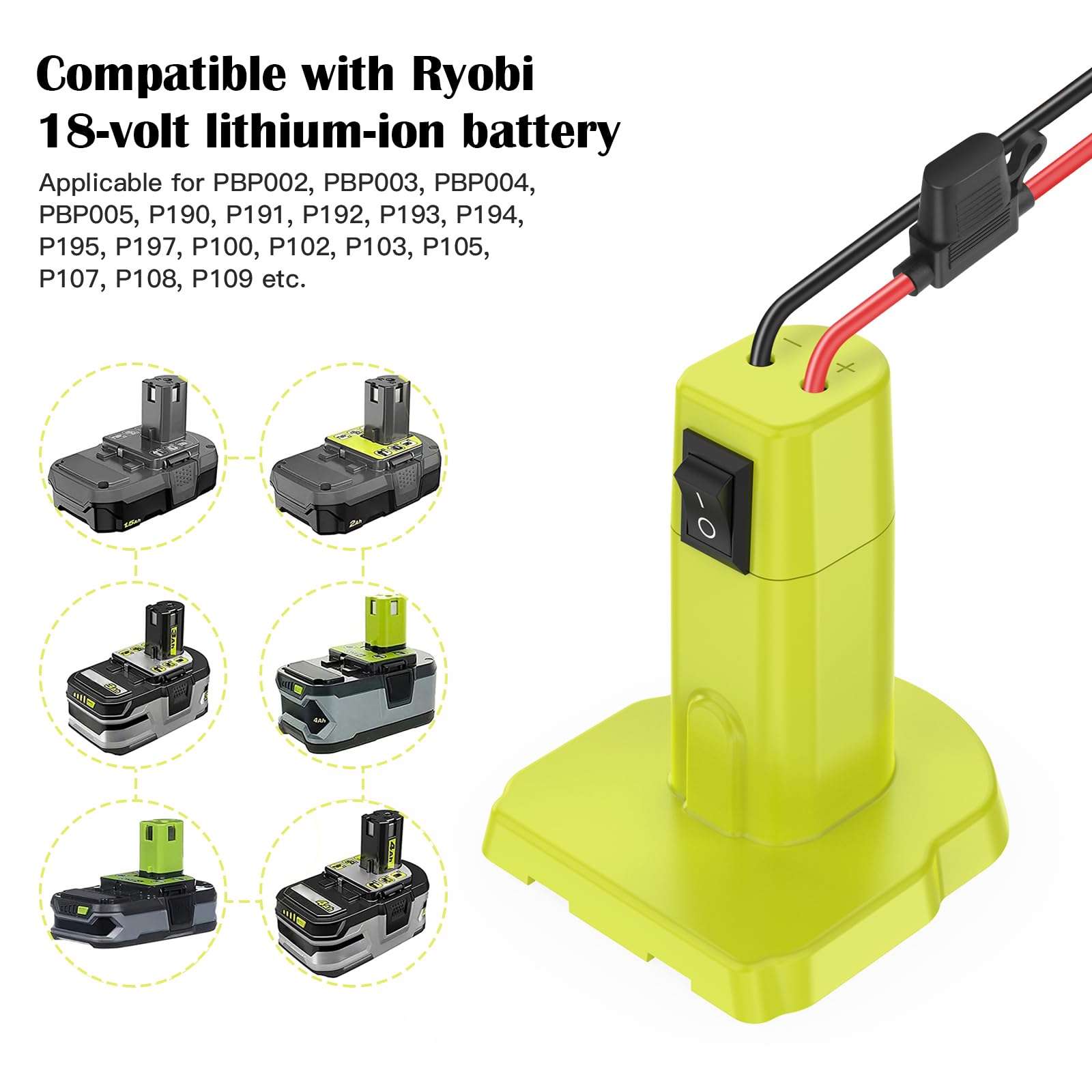 KOEZEOI 2 Packs Power Wheel Adapter for Ryobi 18V Battery Adapter Power Wheel Battery Converter Kit with Fuse & Switch & Wire Terminals 12AWG Wire for DIY Ride On Truck and Rc Toys 4