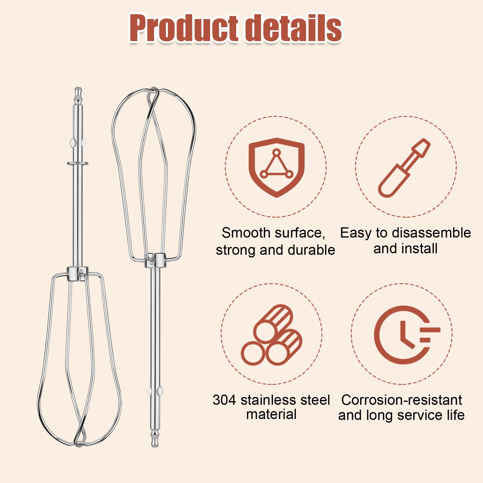 2pcs Hand Mixer Beaters Attachments Compatible with Cuisinart, Stainless Steel Stand Mixer Whisk Attachment Replacement Parts Accessories for Cuisinart CHM Series Hand Blender CHM-BTR 5