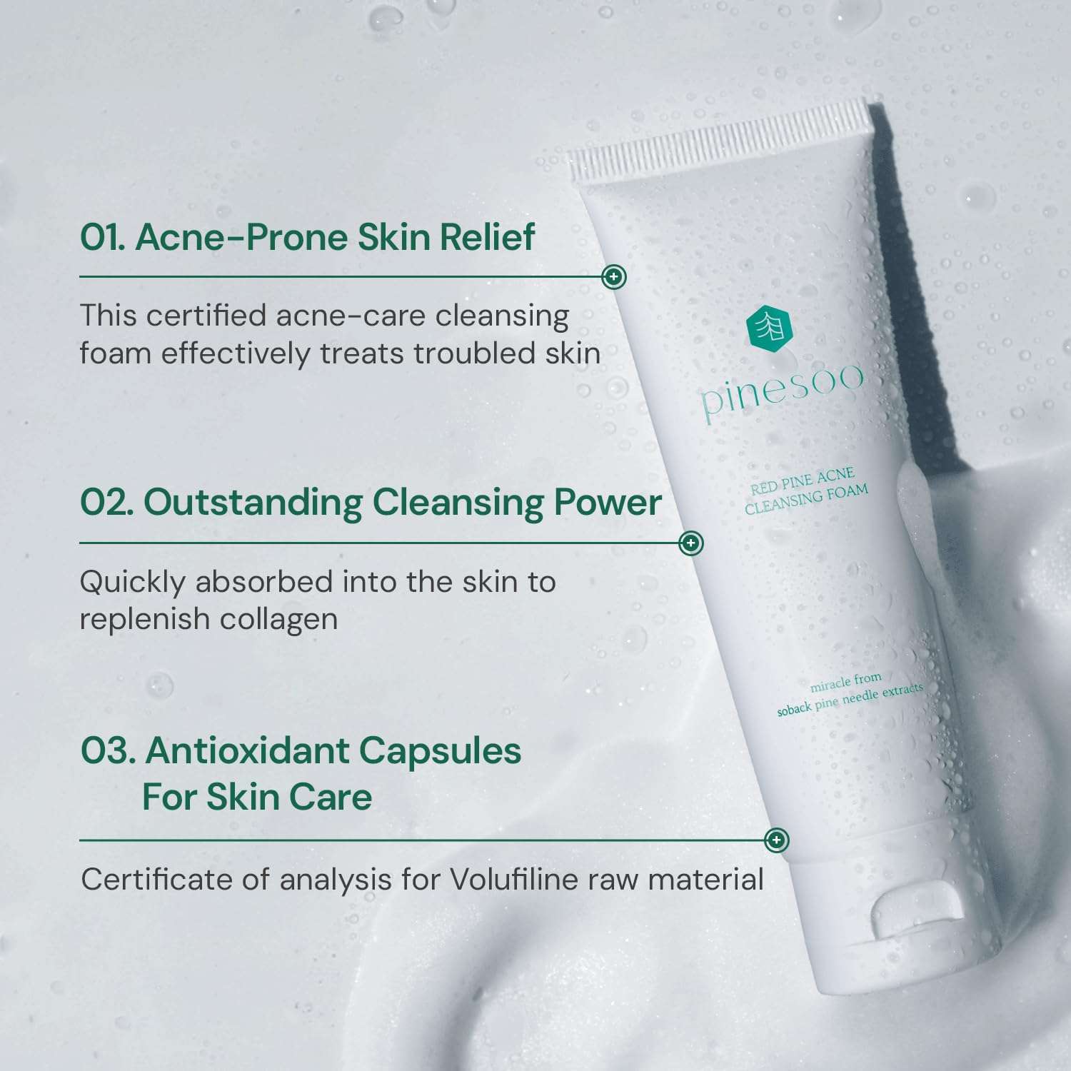 PINESOO Red Pine Acne Cleansing Foam, Daily Face Cleanser120ml 4