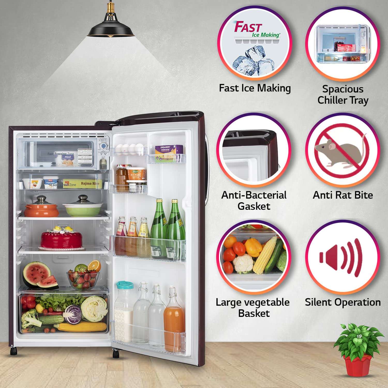 LG 190 L 3 Star Direct-Cool Single Door Refrigerator (GL-B201ASQD, Scarlet Quartz, Moist 'N' Fresh, 2022 Model) 4