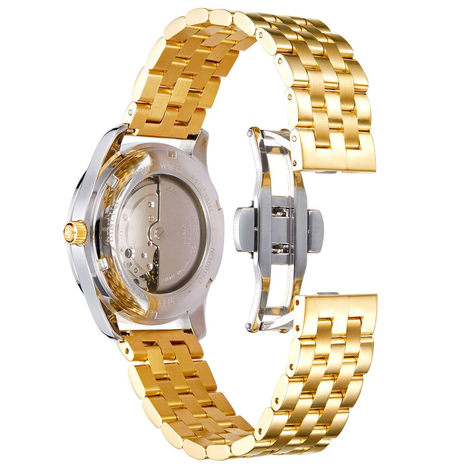 BINLUN Stainless Steel Watch Band Metal Watch Straps Replacement Watchband for Men and Women with Curved and Straight End (18MM, Gold) 5