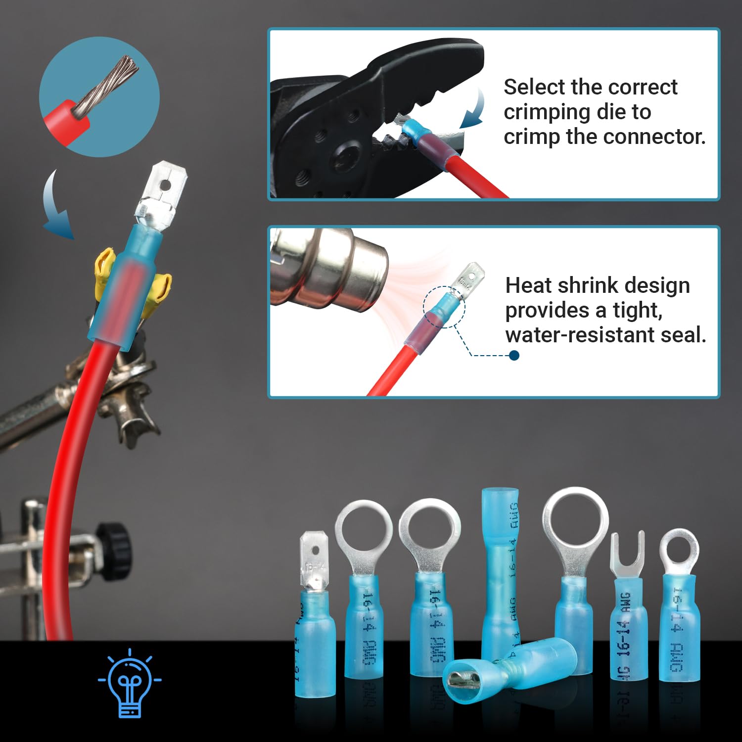 TMH 360 Pcs Crimping Tool for Heat Shrink Connectors Marine Grade Heat Shrink Wire Connectors, Waterproof Butt Connector AWG 22-10 Electrical Ring Fork Spade Splice 6