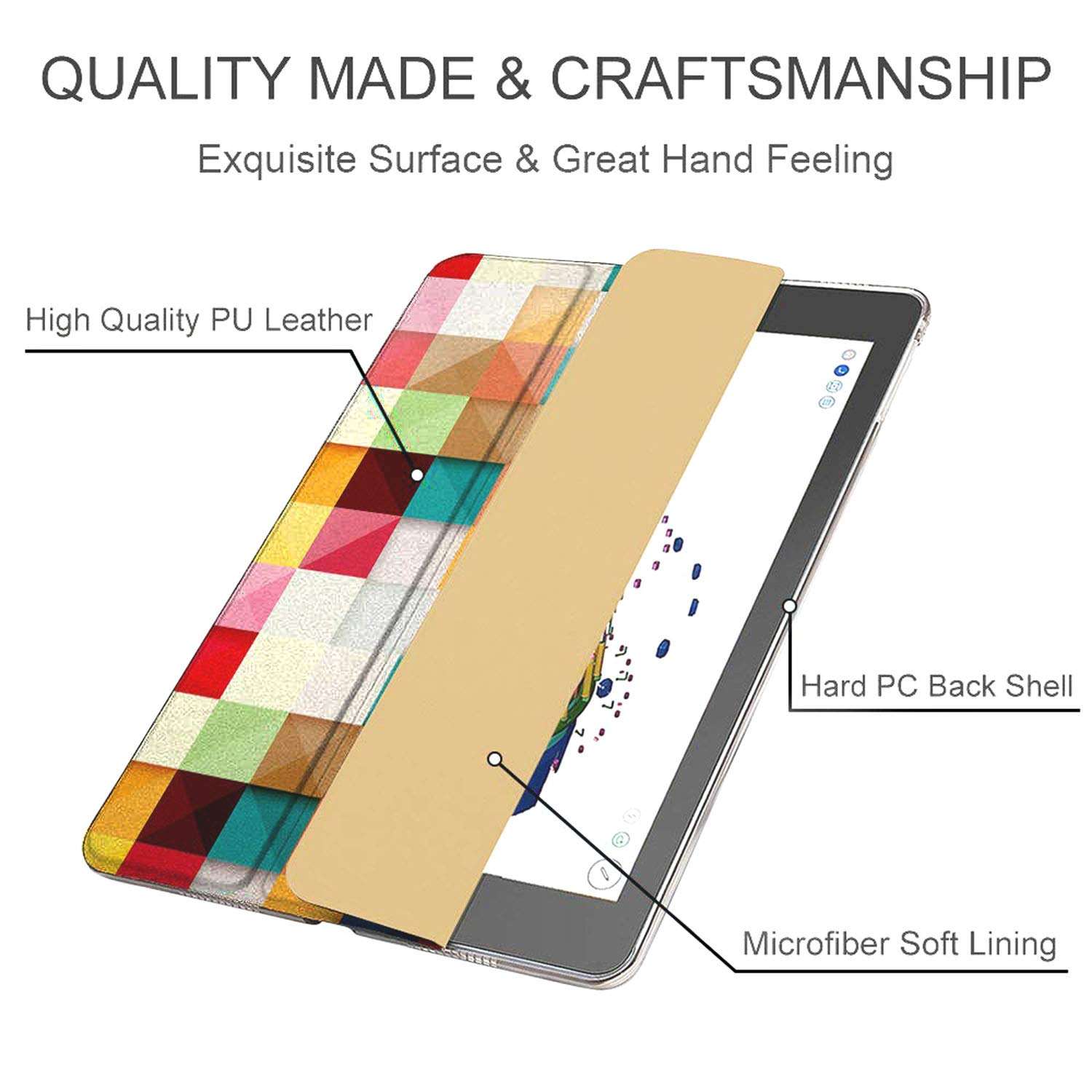 DuraSafe Cases for iPad 5 2017 iPad 6 2018-9.7 Inch A1893 A1822 A1954 MP252HN/A MPGA2HN/A MRM52HN/A MR702HN/A Printed Lightweight Protective PC Dual Angle Stand Clear Flip Back Cover - Color Grid 5