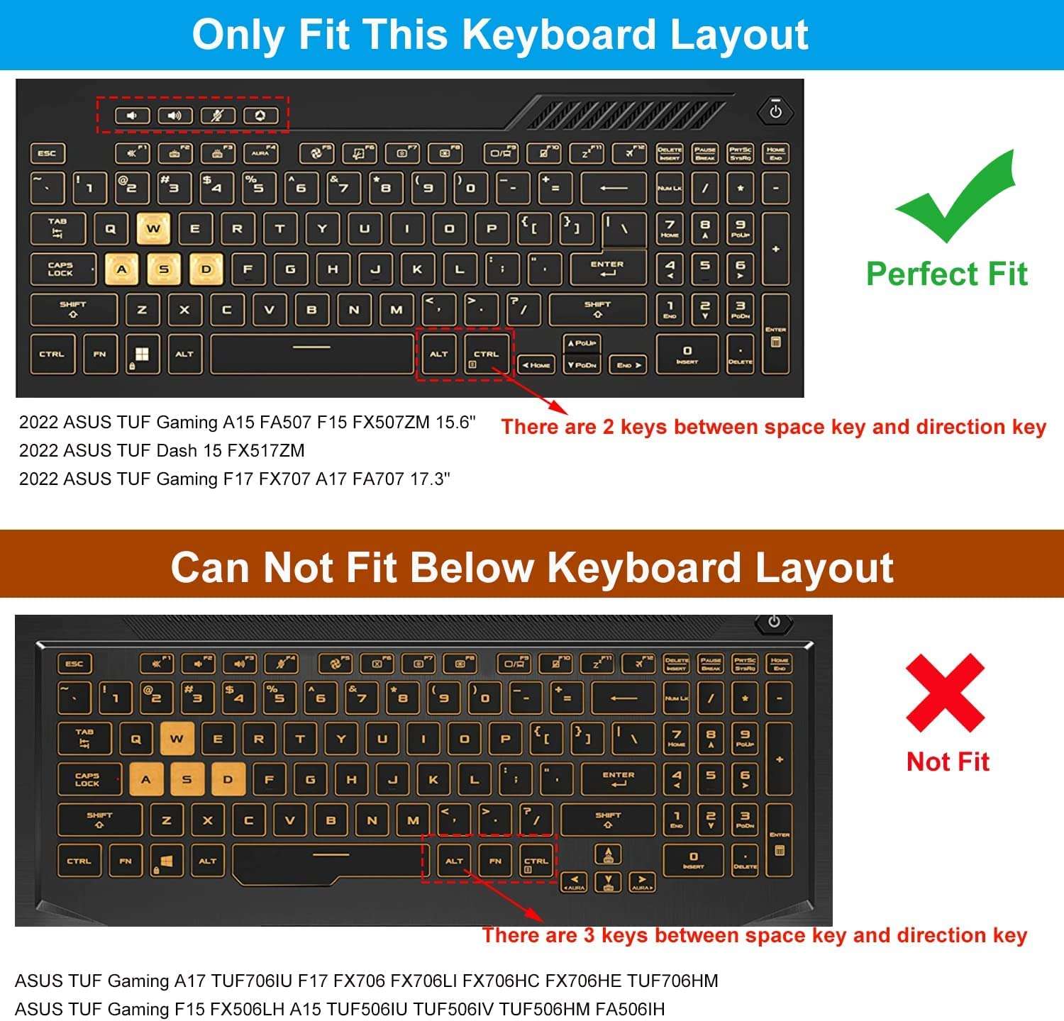 Laprite Keyboard Protector Cover for 2022 ASUS TUF Dash 15 15.6" FX517ZM FX517ZM-AS73, TUF Gaming F15 FX507ZM-ES74, TUF Gaming F17 FX707 FX707ZM 17.3", ASUS TUF A15 A17 Gaming Laptop, Black 3