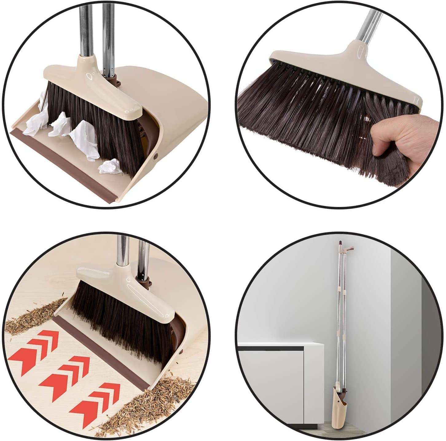 Broom and Dustpan Set with Long Handles, Upright Standing Dustpan, 26 cm Wide Pan, Detachable Handle Design 6