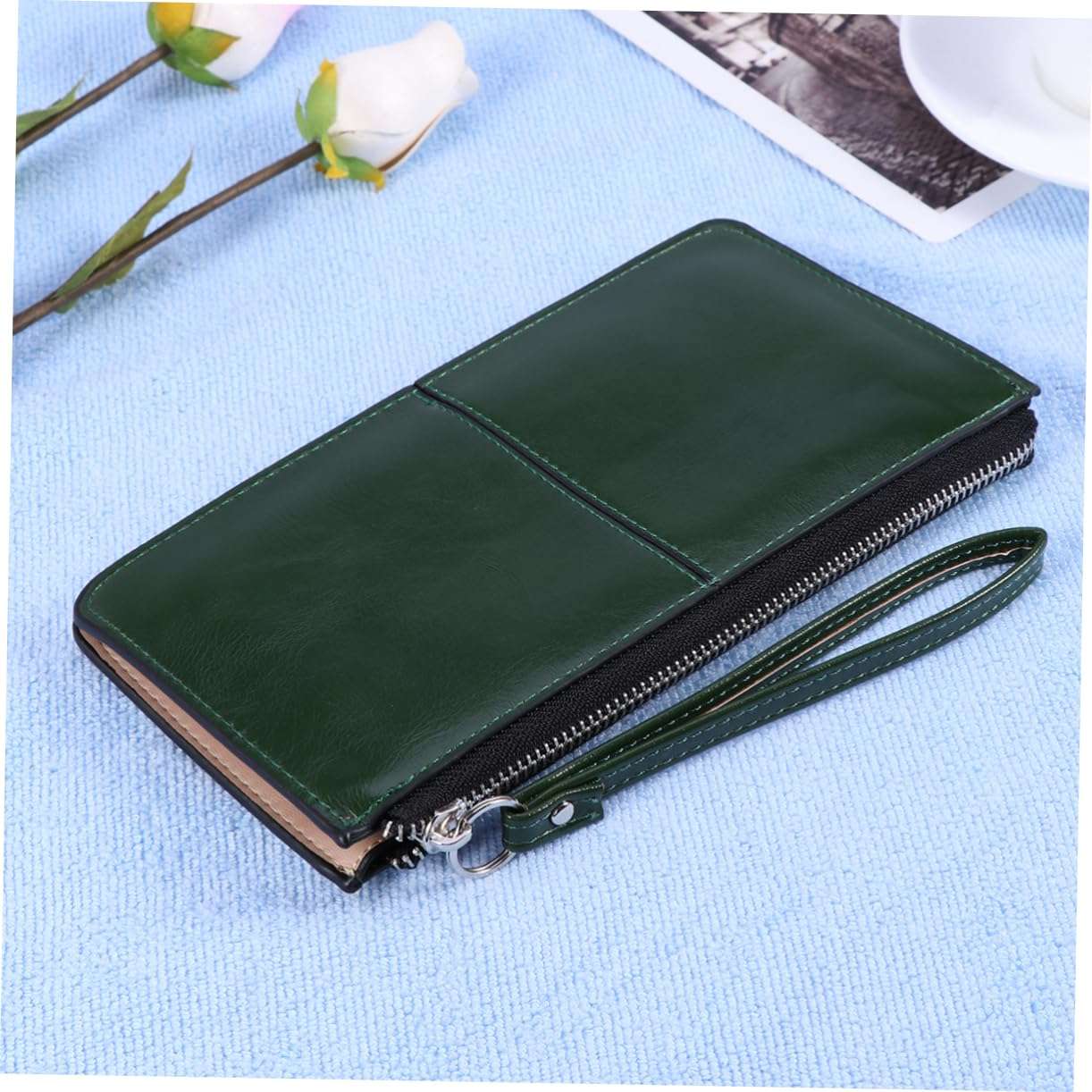 DEARMAMY Elegant Women Wallet Zipper Buckle Clutch Purse High Capacity Envelope Bag Leather Handbag Phone Slot (dark) 4