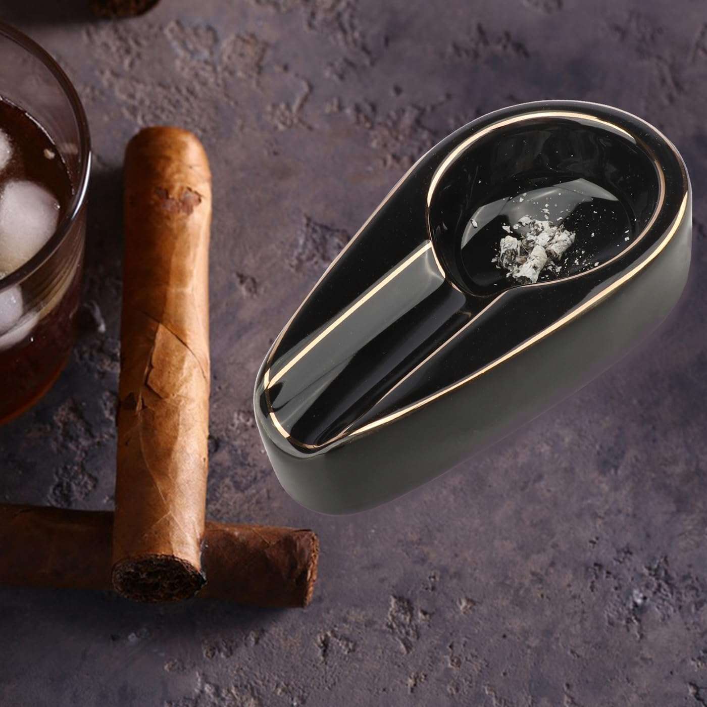 Vhxmaizxn Single Cigar Ashtray Portable Ceramic Luxury Holder Ash Tray Indoor Outdoor Patio Travel Cigars Ashtrays For Men Cigarette Accessories - Black 6