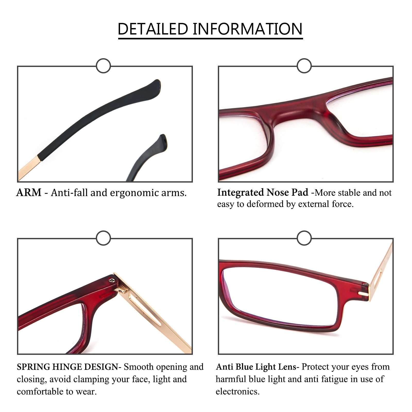 REAVEE Folding Reading Glasses for Men Women Ultra Thin Blue Light Blocking Anti UV/Eyestrain Computer TR90 Slim Foldable Portable Readers with Compact Flat Case, Red +3.5 4