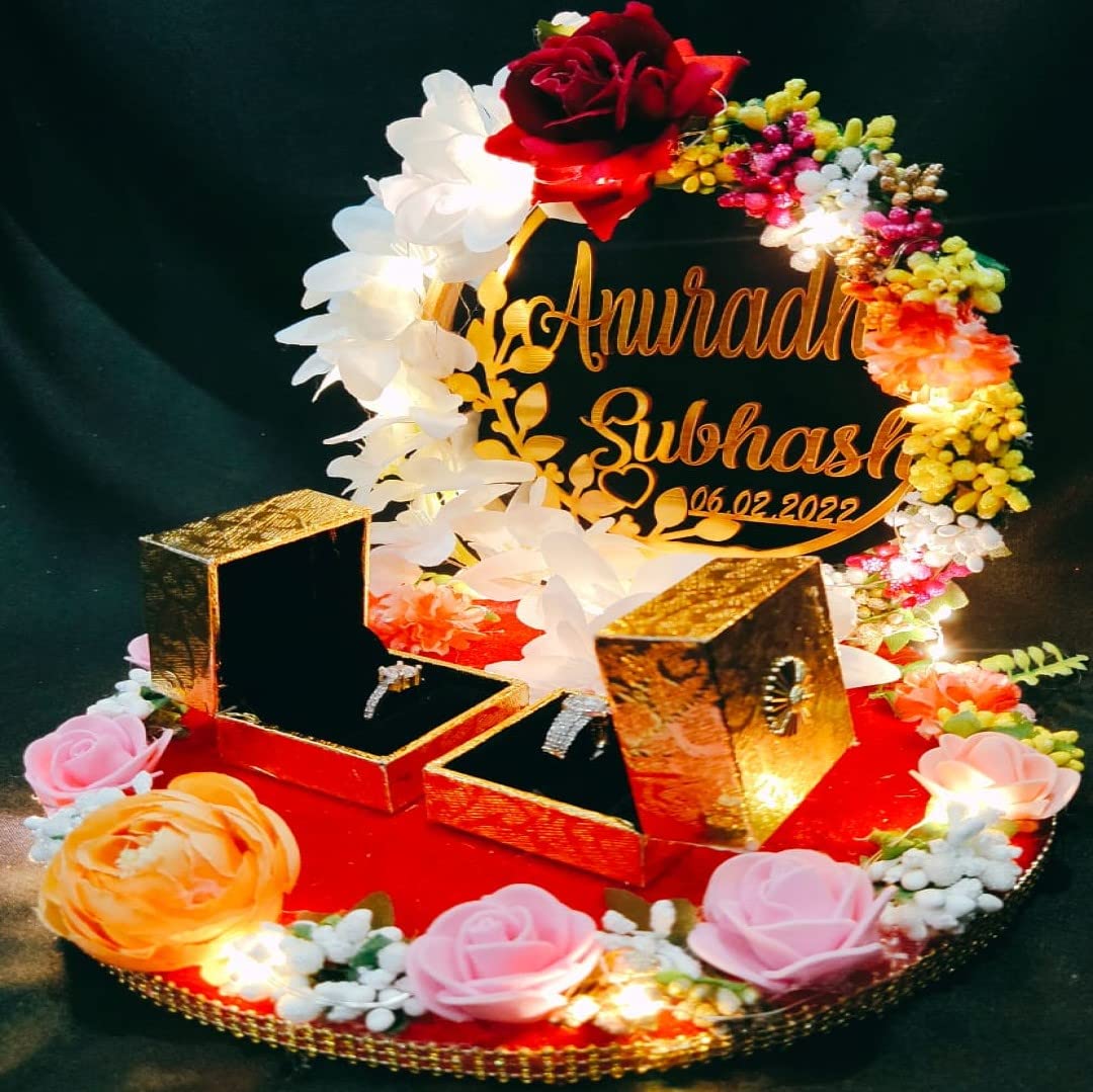 Unique Palette Personalized Engagement Wedding Ring Platter | Wedding Ring Platter | Marriage Décor | Engagement Tray (Rose Platter) 4