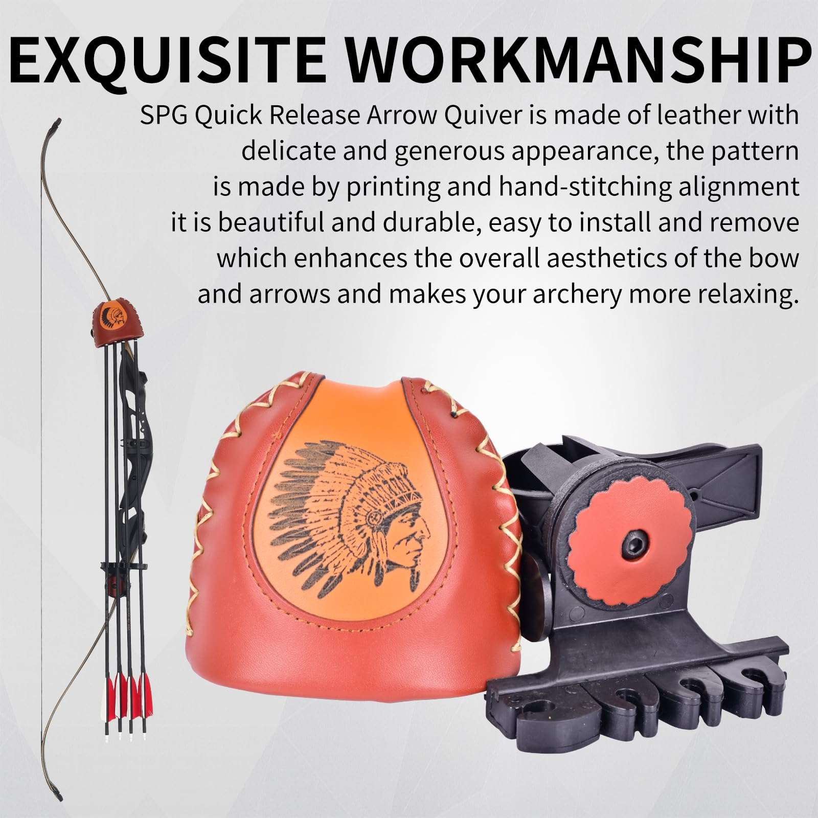 SPG Adjustable Archery Arrow Quiver - Leather Quiver Arrow Holder with Quick Shoot System Longbow Recurve Bow Quiver 4/6 Arrows Hanged Arrow Case for Hunting Shooting Practice(6 Arrows) 6