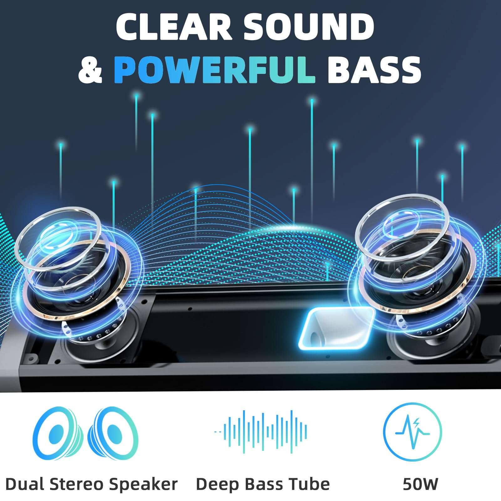 Desobry 16 inch Sound Bar for Smart TV, Small Soundbar with Surround Sound System, Bluetooth Sound Bar with HDMI/ARC/AUX/Coaxial/Optical/USB, Soundbar Speaker for Projector, TV, PC, Table Mountable 3