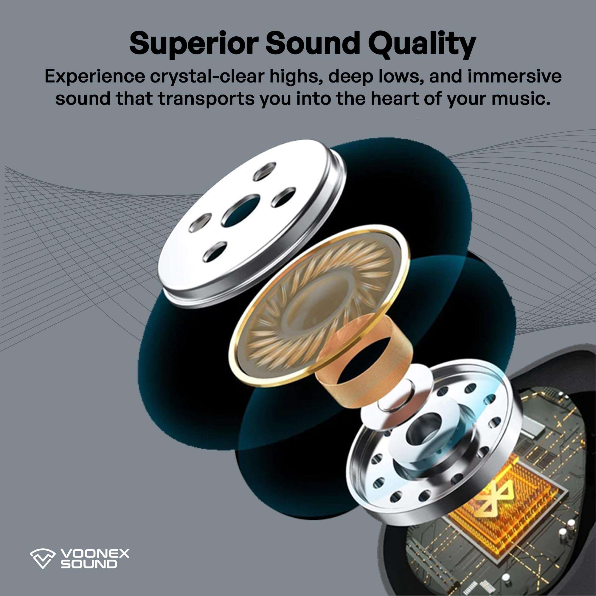 Voonex Sound Ultimate Wireless Headphones: Sound X Pro Bluetooth Earbuds with Noise Cancelling, Mic, and Hi-Fi Sound - 60H Playback LED Power Display - Compatible with Apple, Android, and More 3