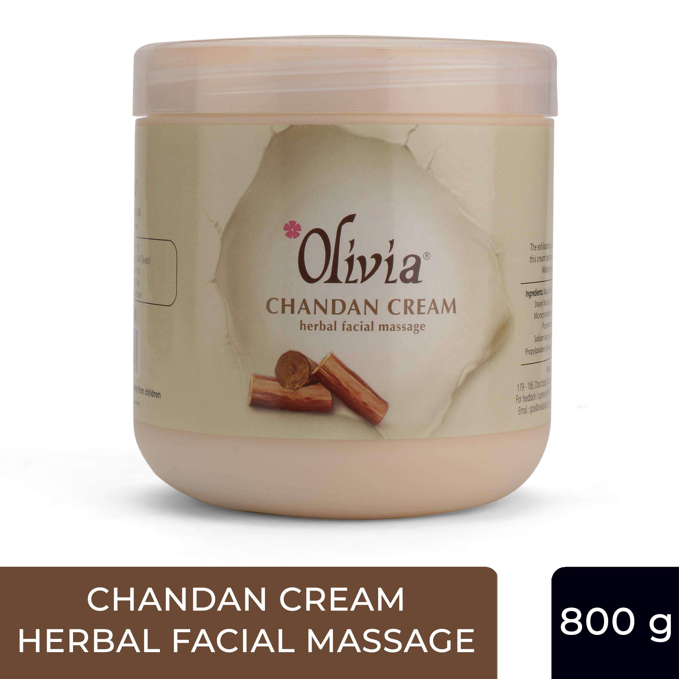 Olivia Herbal Chandan Facial Massage Cream 800g Exhilarating, Soothing Effect Of Sandalwood, 800 g 3