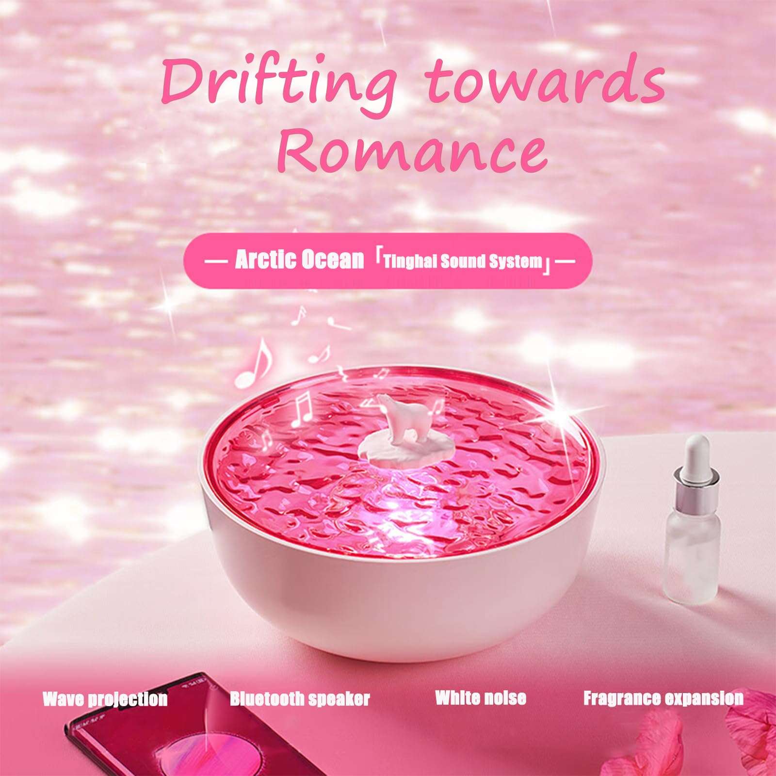 Waves Vinyl Bluetooth Speaker, Aqua Vinyl Waves Mini Speaker with Aroma Diffuser, Record Player Bluetooth Speaker with Lights for Bedroom, Party (Pink) 5