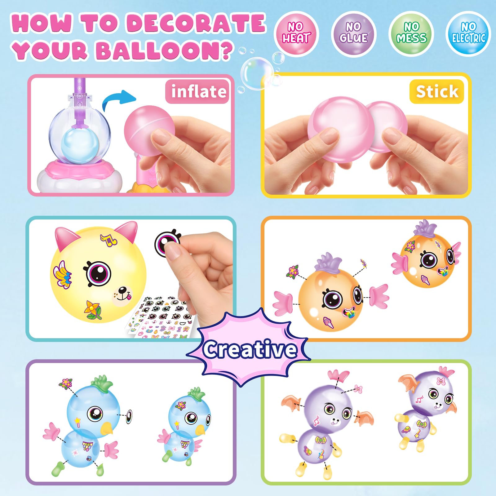 nicknack 170pcs DIY Balloons Accessories Kit for Kids,DIY Sticky Balloon Maker Toy Craft Kits for Kids,36pcs Magic Bouncy Balloon Refill Kit with Stickers Accessories,Toy Gift for Boys Girls Ages 3-12 6