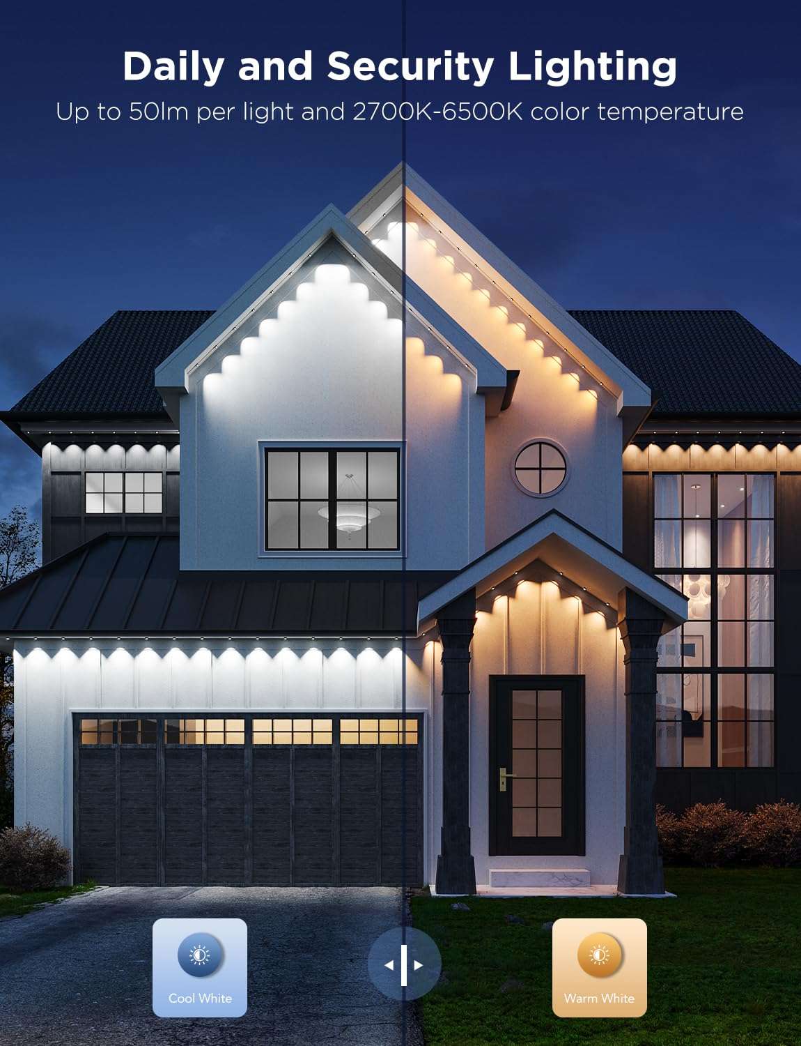 Govee Permanent Outdoor Lights Pro, 150ft with 90 RGBIC LED Lights for Daily and Accent Lighting, 75 Scene Modes for Outdoor Decor, IP67 Waterproof, Works with Alexa, Google Assistant, Matter, White 4