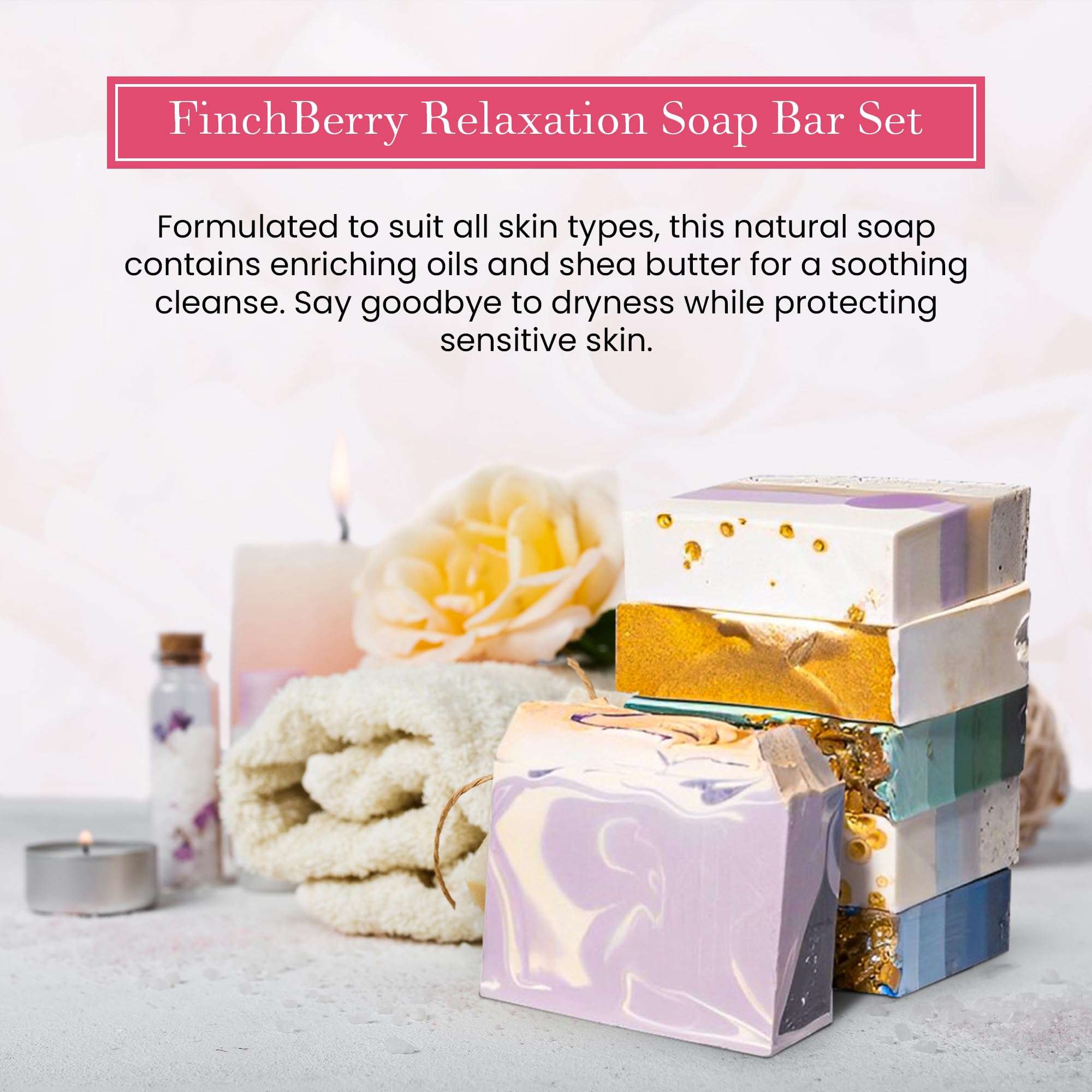 FinchBerry Relaxation Soap Bar Set – Natural Face & Body Care Collection with Handmade Soaps – Made with Organic Olive Oil, Coconut Oil, and Shea Butter – Ideal Gift Pack of 6 (4.5 oz Each) 5