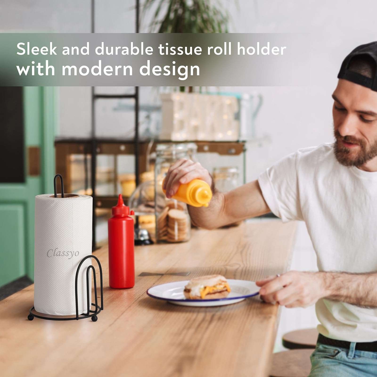 Classyo Metal Tissue Roll Holder for Kitchen, Tissue Paper Holder for Bathroom and Dining Table, Kitchen Roll Stand, Paper Towel Stand (10 inch) (Pack of 1, U Design) 3