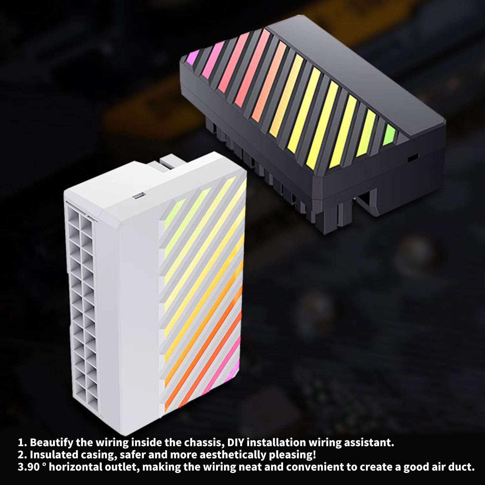 jiingekk PC Mainboard Power Adapter 24Pin Female To Male 90Degree Connectors For Desktops Vertical To Horizontal Adapter 6