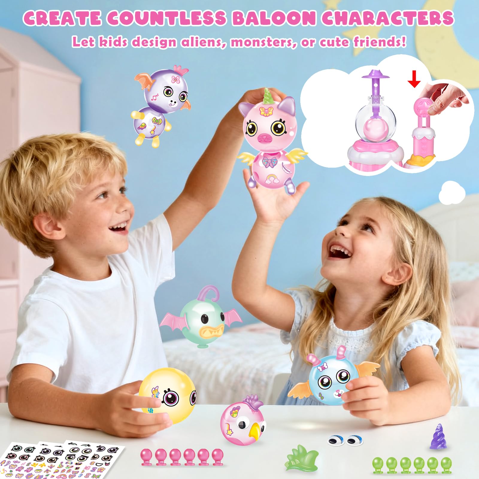 nicknack 170pcs DIY Balloons Accessories Kit for Kids,DIY Sticky Balloon Maker Toy Craft Kits for Kids,36pcs Magic Bouncy Balloon Refill Kit with Stickers Accessories,Toy Gift for Boys Girls Ages 3-12 4