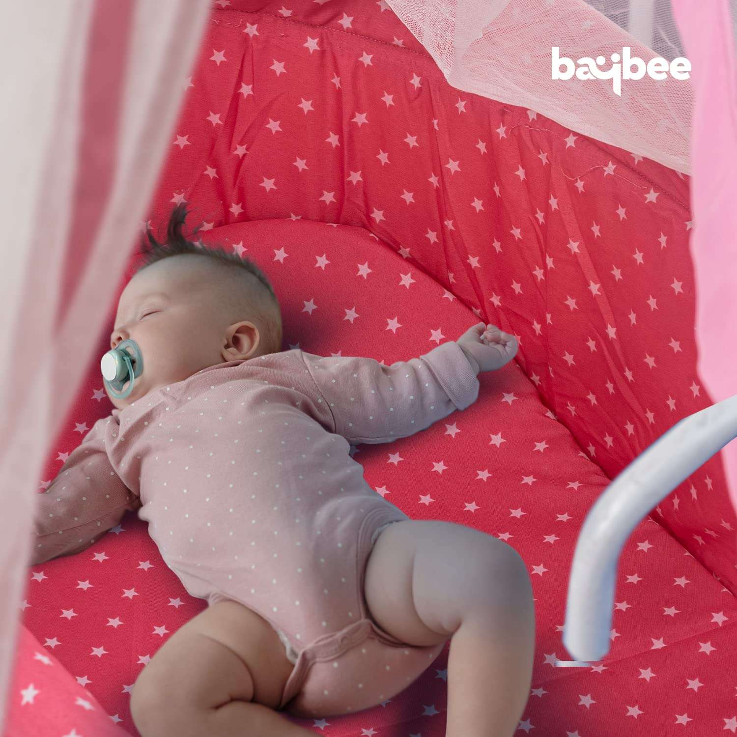 Baybee Baby Swing Cradle for Baby, Baby Cradle Swing Jhula with Mosquito Protection Net, Storage & Wheels| New Born Baby Cot Cribs Cradle| Baby Cradles for New Born Baby 0 to 12 Months (Pink) 3