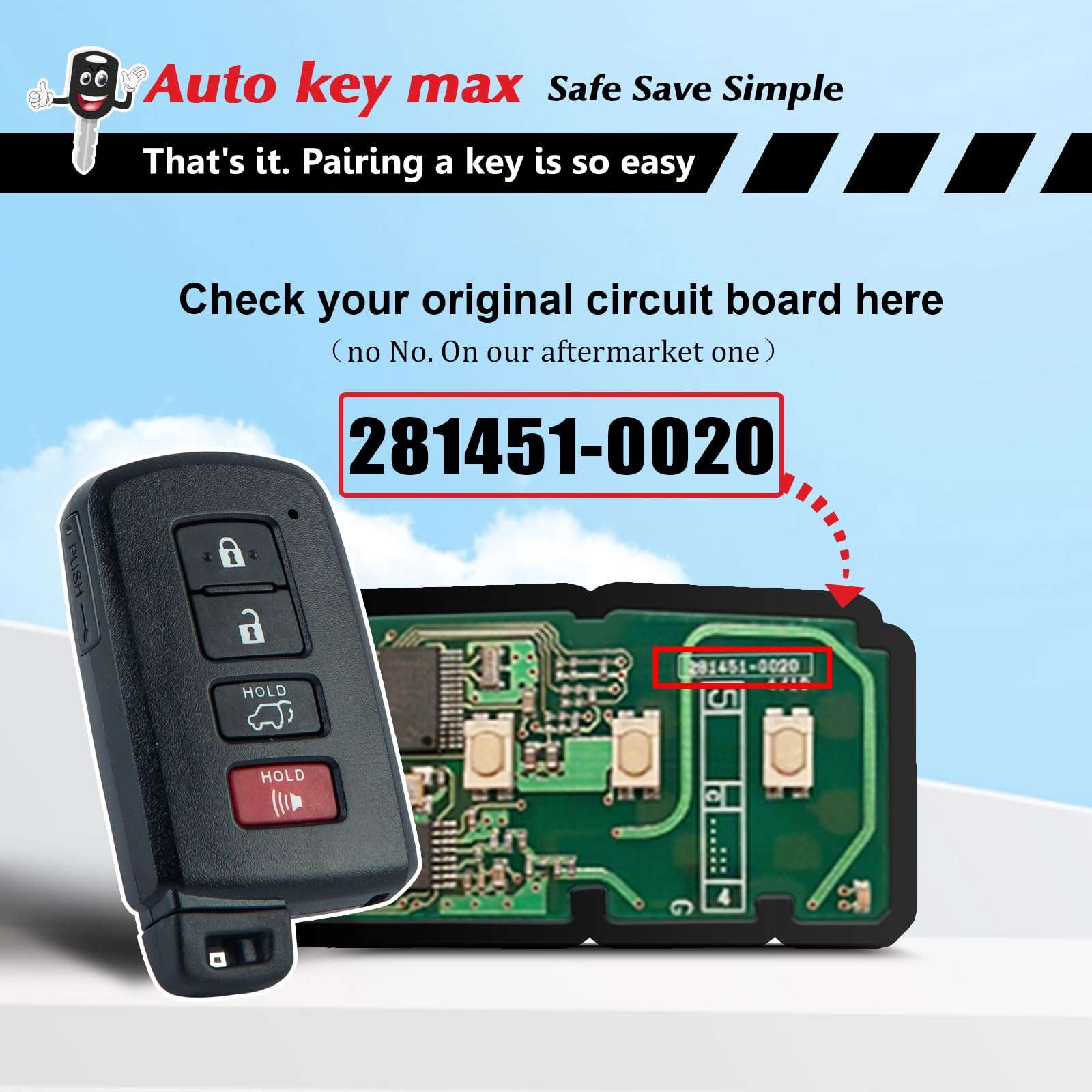 New Smart Car Key Fob Replacement for 2013-2018 Toyota RAV4 Remote FCCID:HYQ14FBA （281451-0020 ） Board;by Auto Key Max (2) 5