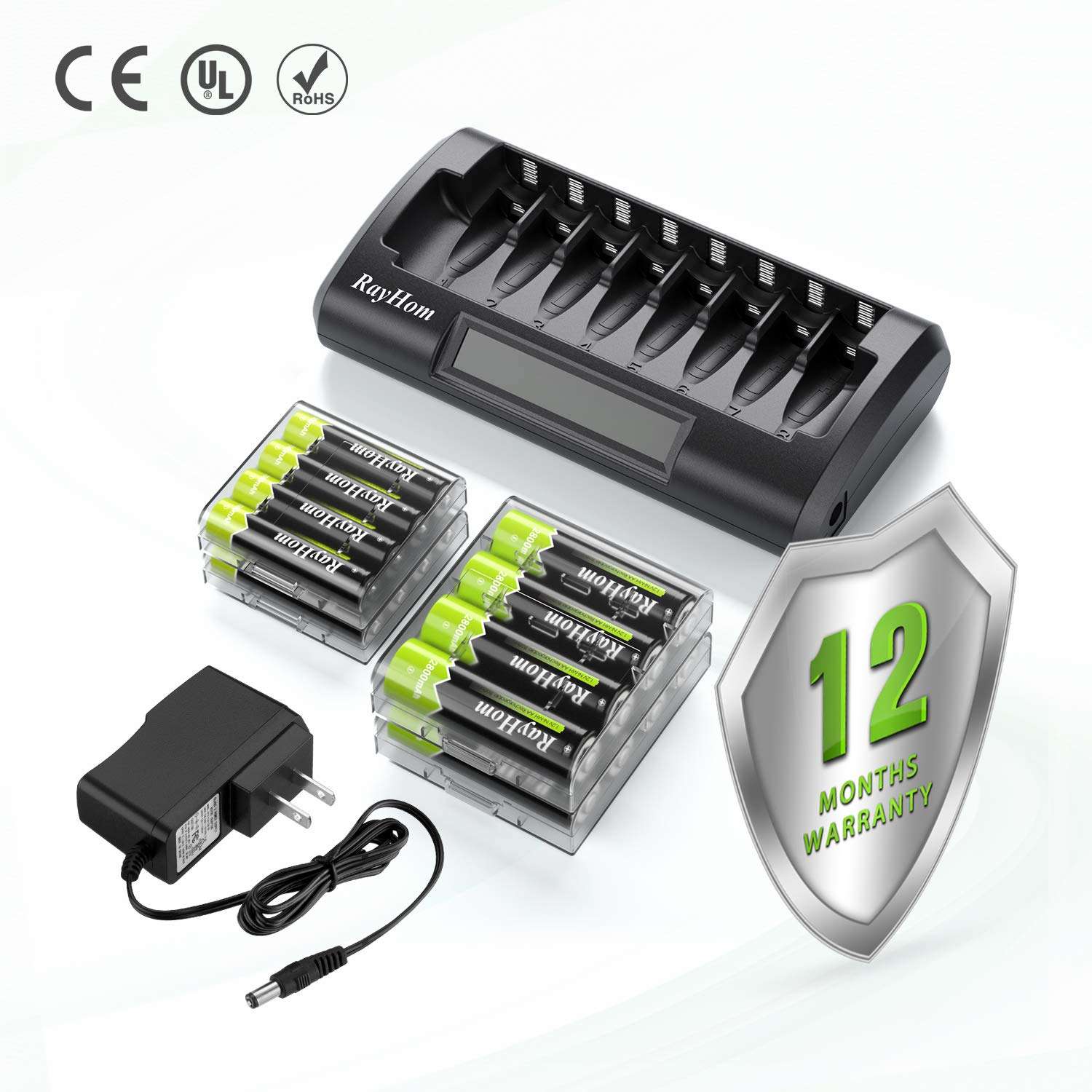 RayHom Charger with AA AAA Batteries - 8Bay Smart LCD Battery Charger for AA AAA Ni-MH Ni-Cd Rechargeable Batteries with AA Rechargeable Batteries(8 Pack) and AAA Rechargeable Batteries(8 Pack) 6
