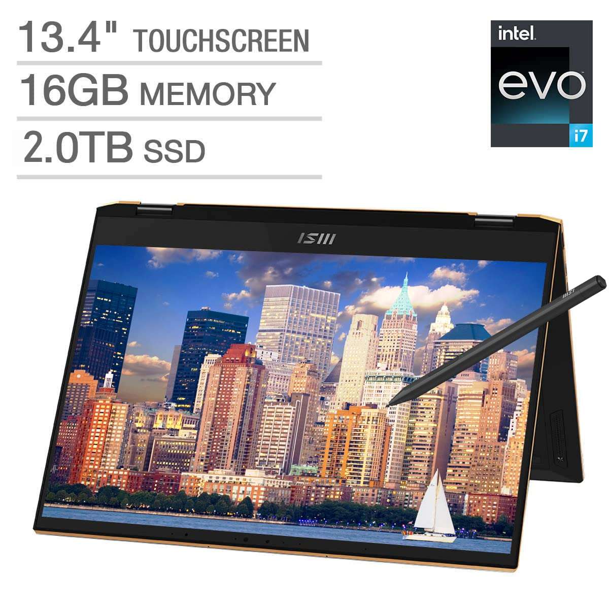 MSI Summit E13 13.4" 2-in-1 Touchscreen laptop 14 cores 12th Gen Intel Evo Core i7-1280P 120Hz 100% sRGB Backlit KB Wi-Fi 6E Dts Hi-Res Thunberbolt 4 W/HDMI Pen (16GB RAM | 2TB PCIe SSD) 3