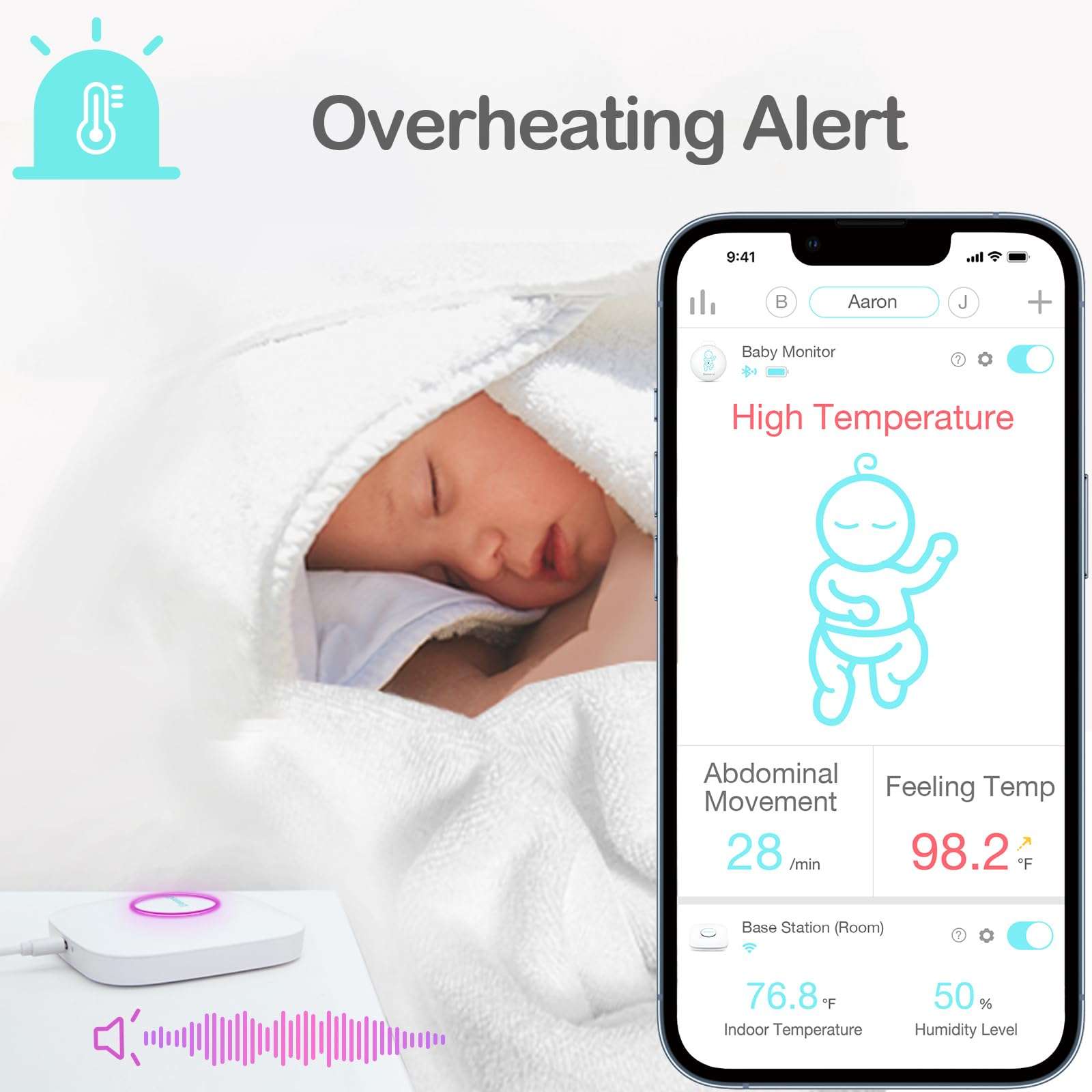 Sense-U Smart Baby Movement Monitor 3 - Tracks Baby's Abdominal Movement, Sleep Position, Temperature, with Real-time Alerts, Anytime, Anywhere 5