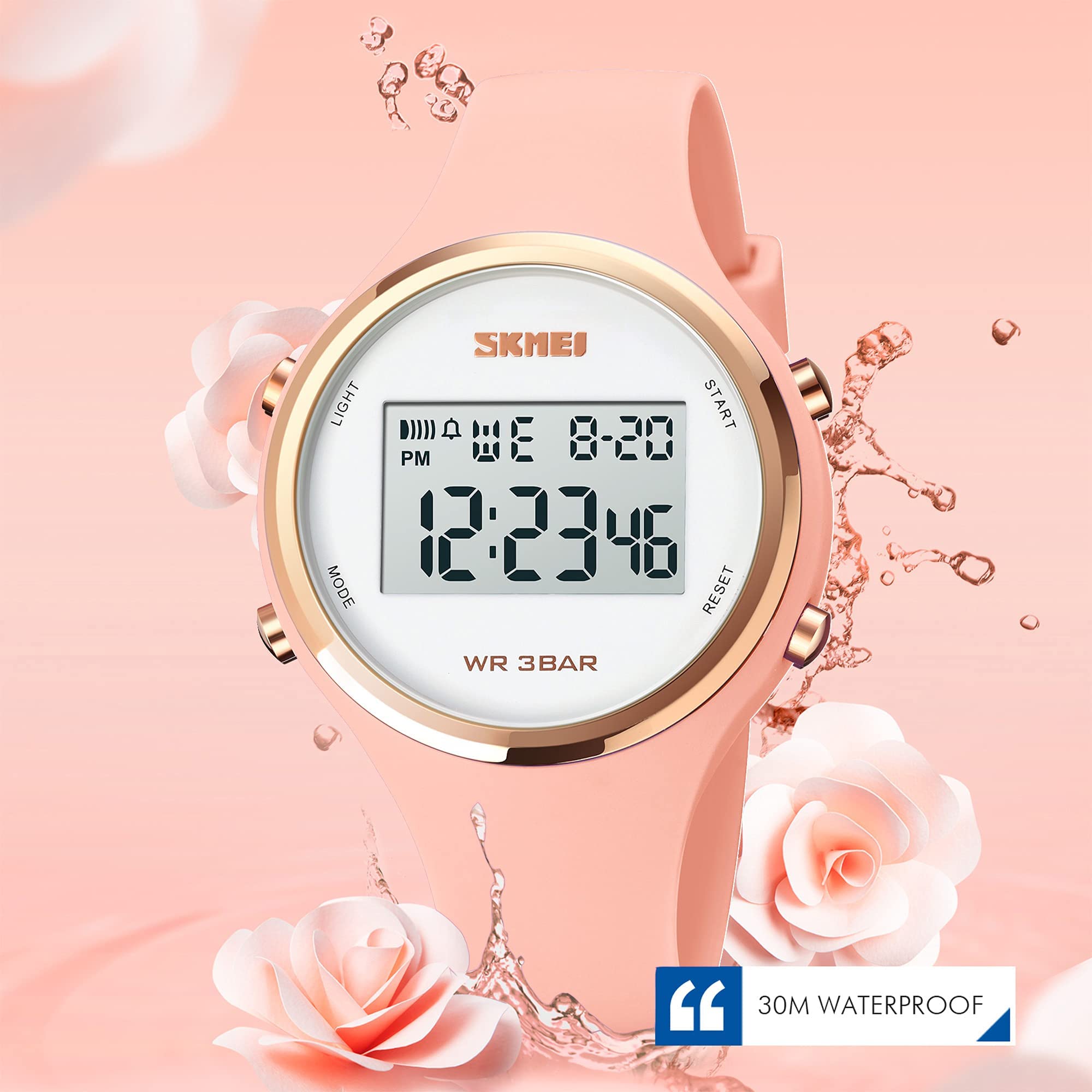 Womens Sports Watch Digital Watches for Women with Waterproof Stopwatch 30M Waterproof Week Date Alarm LED Light Calendar Chrono Silicone Straps Gift for Girls Women 4