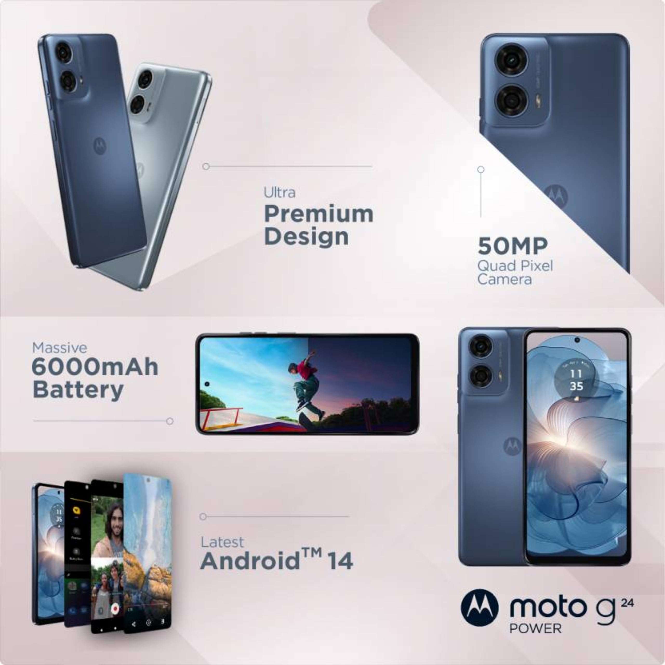 Motorola G24 Power (Ink Blue, 4GB RAM, 128GB Storage) | Expandable Upto 1 TB | up to 8GB with RAM Boost | 50 MP Quad Pixel Camera | MediaTek Helio G85 | 6000 mAh Battery & 33 W TurboPower Charger 3