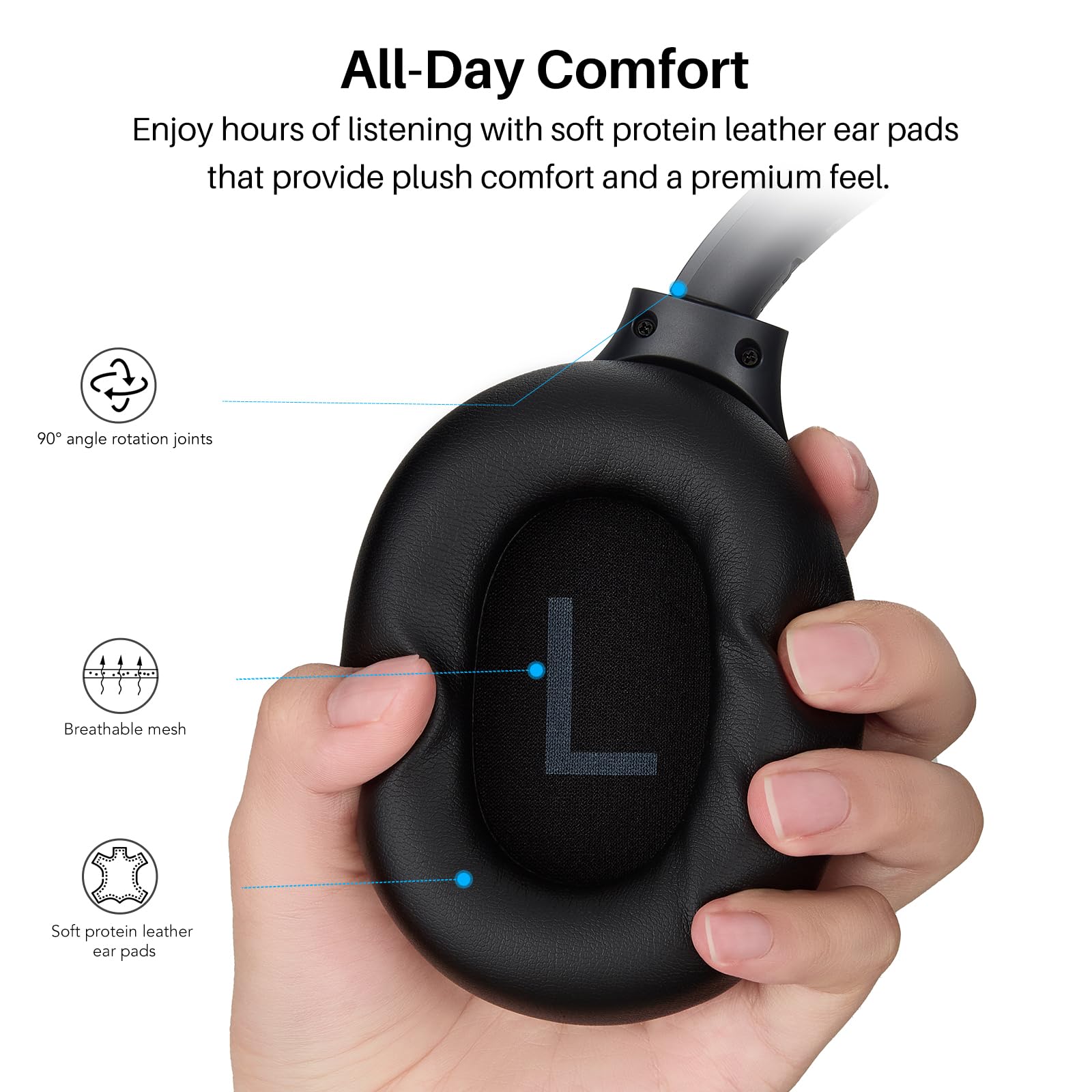 TOZO HT3 Hybrid Noise Cancelling Headphones, 90H Playtime Wireless Over Ear Bluetooth Headset, 3.5mm Aux Cable, Audio Cable Cords 6