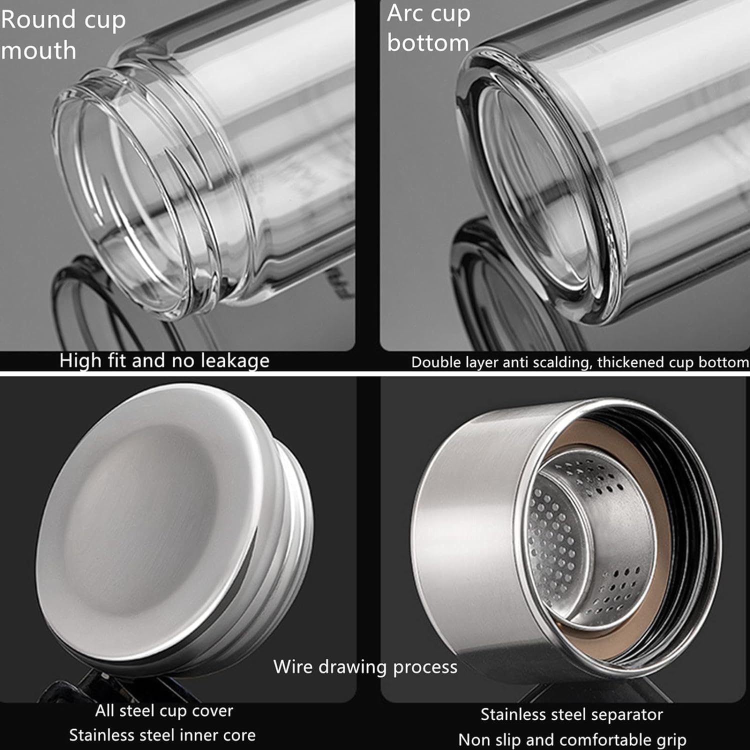 daiDokoro 300ml Fruit & Tea Infuser Glass Water Bottle | Tea & Water Separation Bottle with Infuser | Perfect for Herbal Tea Leaves, Infused Detox Water, Gym, Office, Travel (Champagne) 4