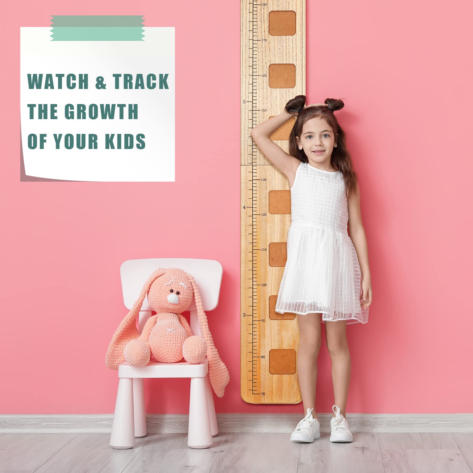 Wood Growth Chart for Kids with Picture Frames Boho Wooden Height Measurement Ruler Milestone Markers Foldable Height Chart for Kids Measuring Chart for Wall Boy Girl Room Nursery Decor Keepsake Gift 6