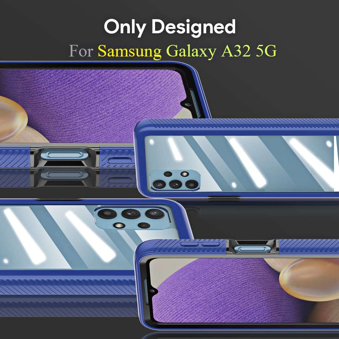 HATOSHI Samsung Galaxy A32 5G Case with Built in Screen Protector, [Military-Grade] Full-Body Shockproof Heavy Duty Protection Crystal Clear Back Protective Phone Case Cover for Samsung A32, Blue 4