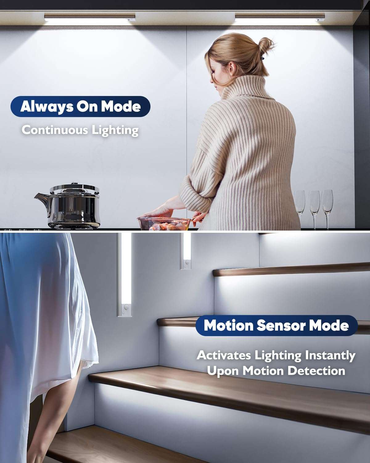 12'' Under Cabinet Lights, 2500mAh LED Battery Operated Rechargeable Motion Sensor Lights Indoor, Magnetic Dimmable Closet Light, Wireless Under Counter Cupboard Night Light for Kitchen, Stair, 3 Pack 6