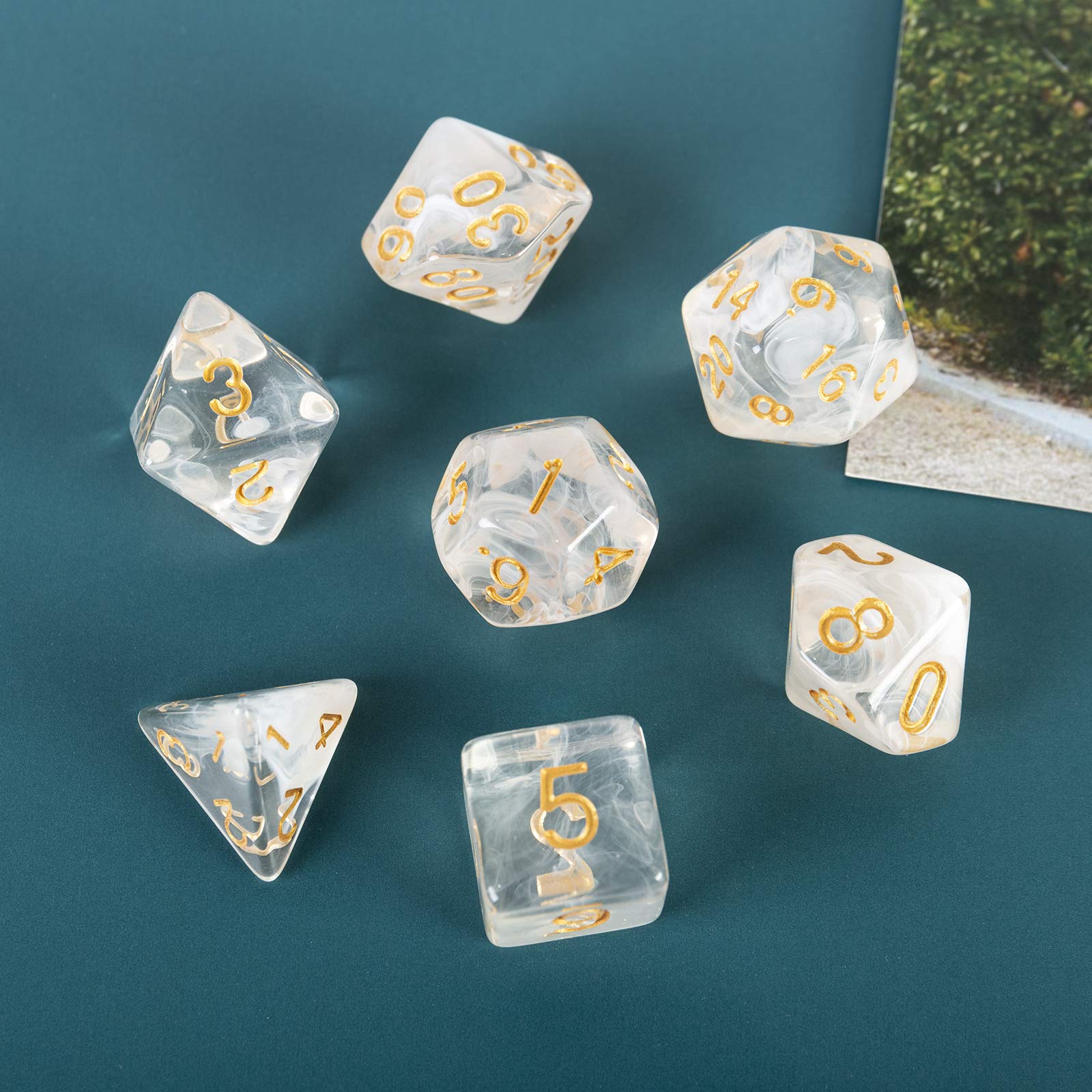 2 Sets DND Dice Set Black White D&D Dice Smoke Clear Resin Polyhedral Crystal D20 Dice for Dungeons and Dragons RPG Tabletop Game Accessories 4