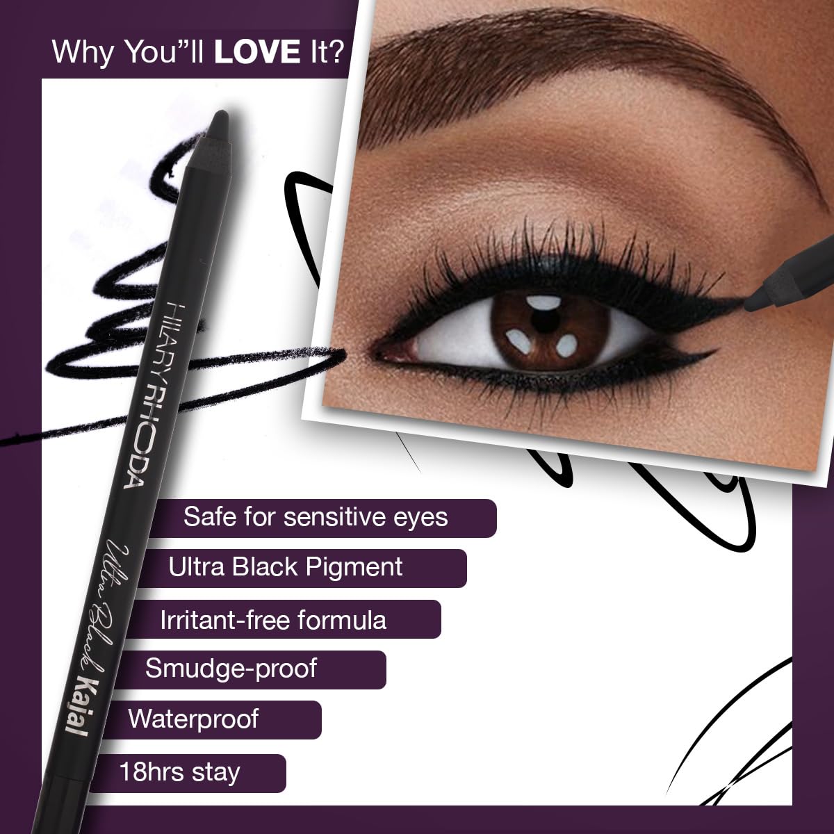Hilary Rhoda Kajal & Sketch Eyeliner (Deep Black, 1.2 g) 4