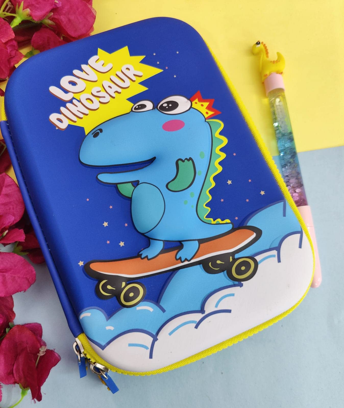Tera 13 EVA Baby Dinosaur Hardtop Pencil Case with Multiple Compartments - Kids School Supply Dinosaur Pen Students Stationery Box - Girls Pen Pouch (Dinosaur Pencil case pop it Pen 2 Piece) 6