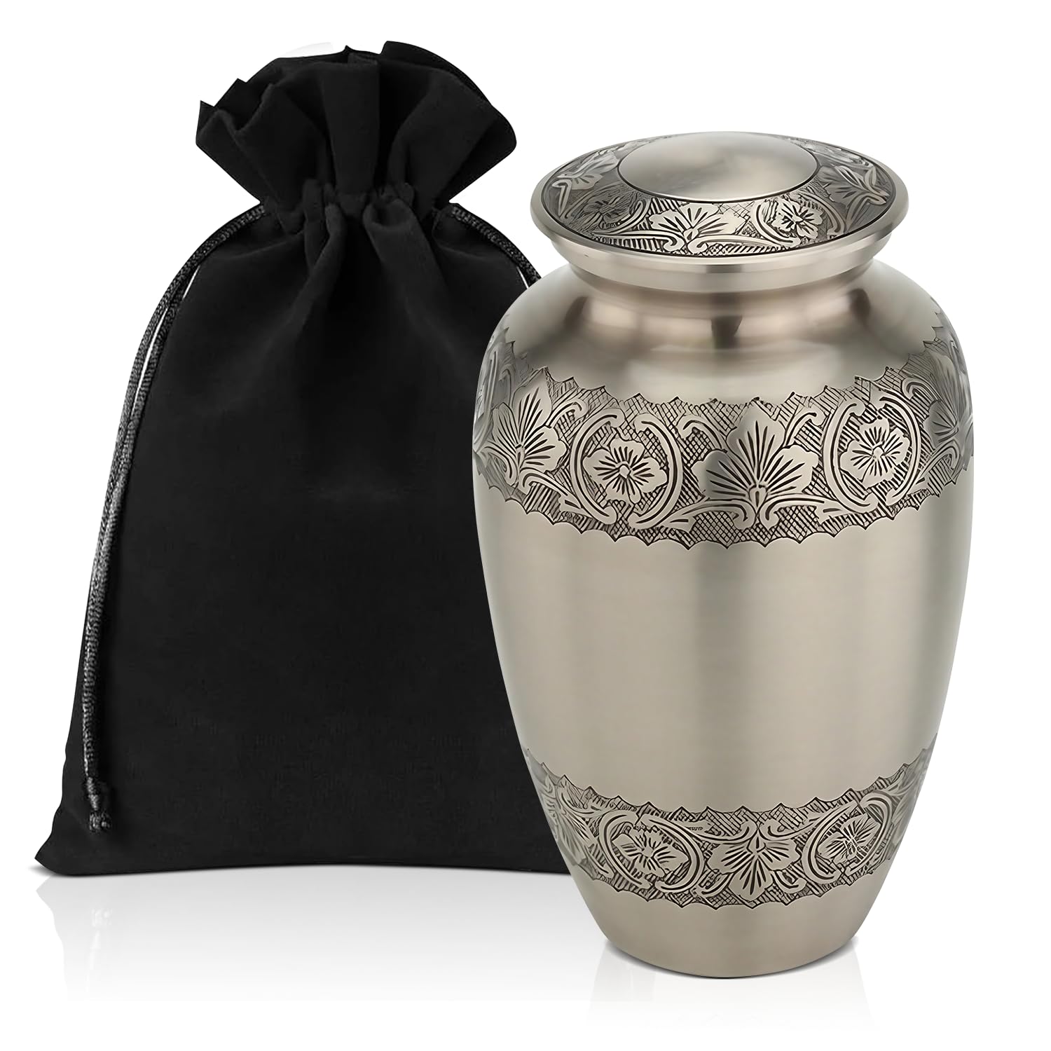 Blessings Decor Cremation Urns for Human Ashes Adult for Funeral, Burial, Home, Cremation Urns for Human Ashes (Silver Flower)