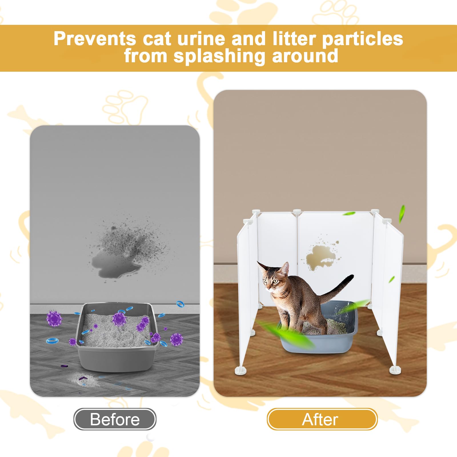 Midollarle 6pcs Cat Litter Box Splash Guard, Anti-Splashing Reusable Pet Litter Box Enclosure Splash Guard, Extra Large L27×W20×H17 Spill Proof Cat Litter Box Pee Shields for Open Top Litter Pan 5