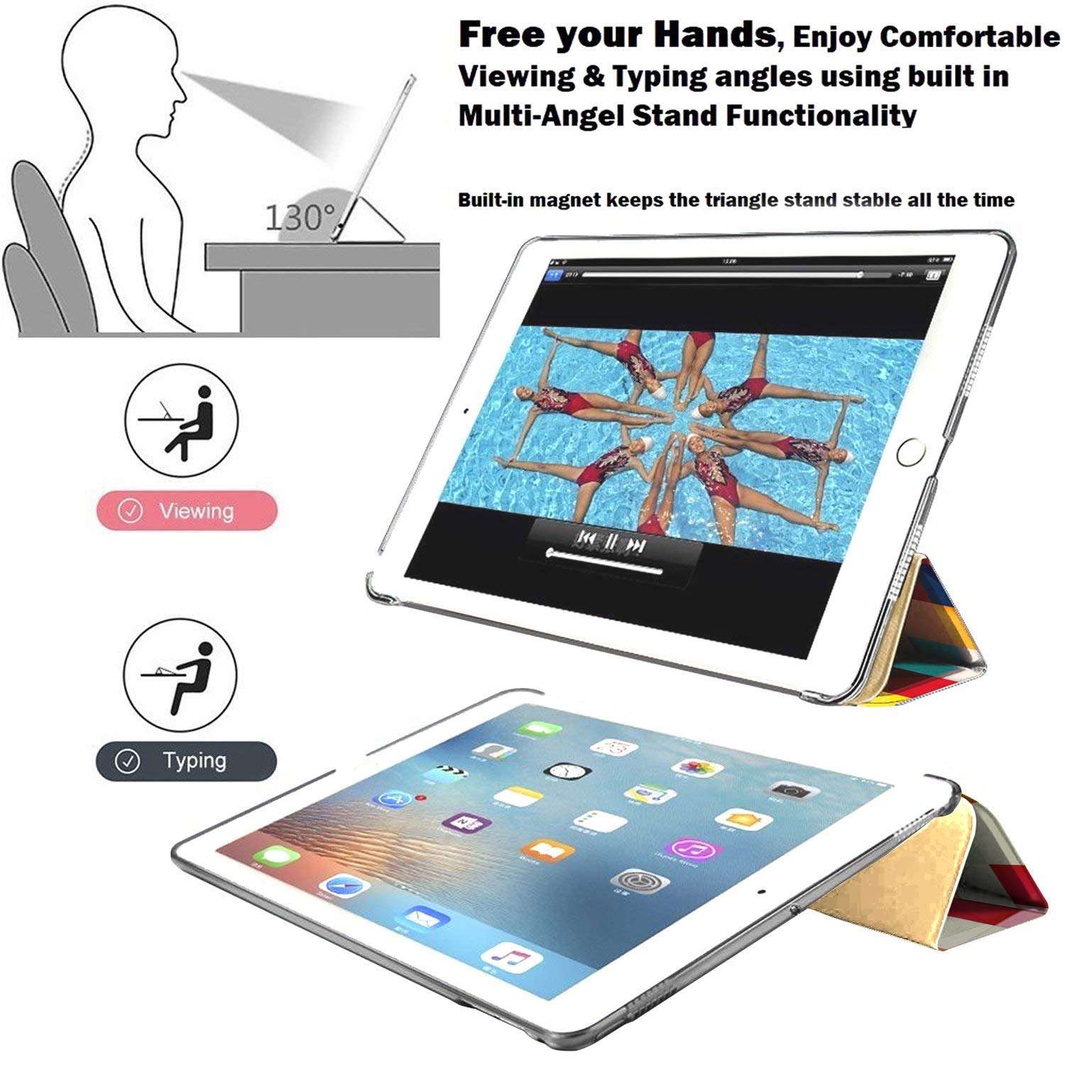 DuraSafe Cases for iPad 5 2017 iPad 6 2018-9.7 Inch A1893 A1822 A1954 MP252HN/A MPGA2HN/A MRM52HN/A MR702HN/A Printed Lightweight Protective PC Dual Angle Stand Clear Flip Back Cover - Color Grid 4