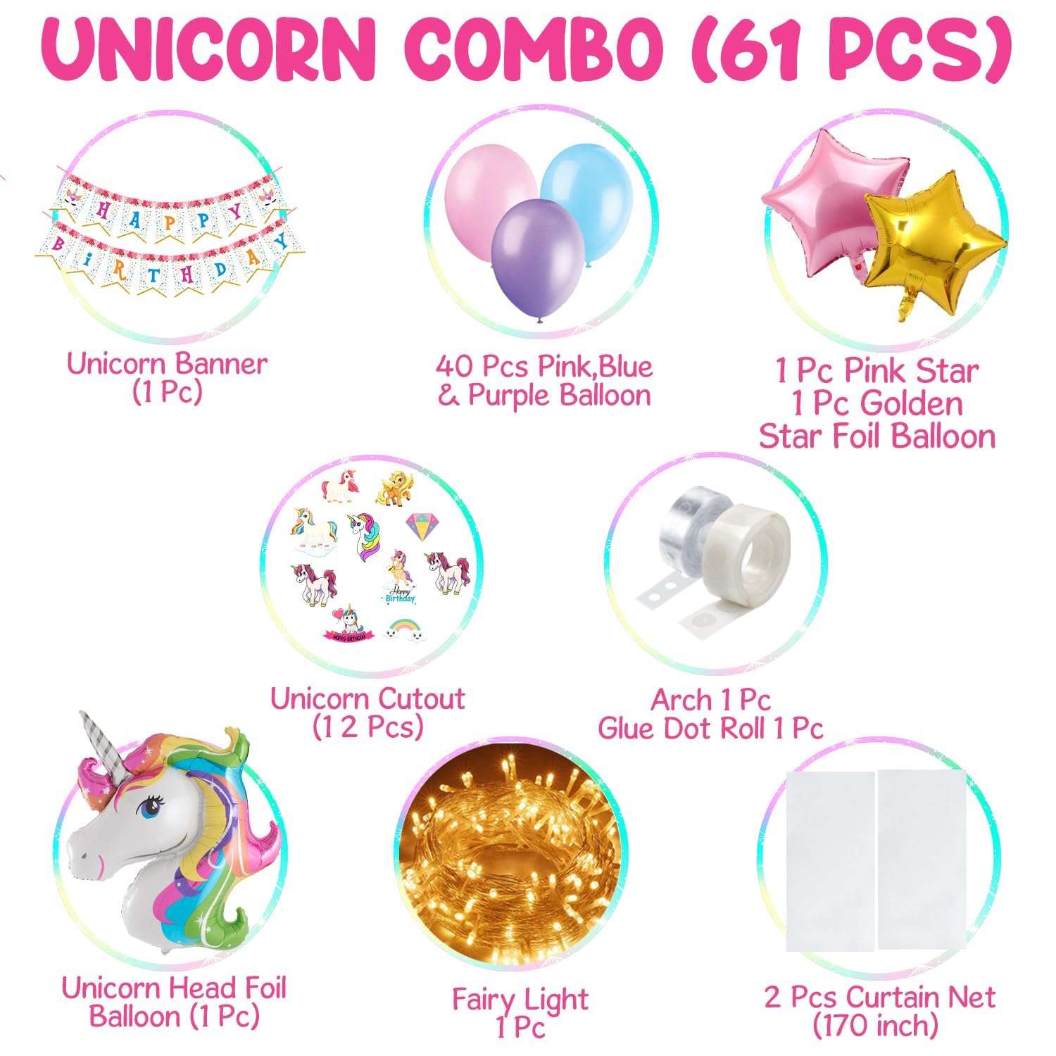 Partyjoy Unicorn Birthday Decorations For Girls - Unicorn Theme Birthday Decorations Kit | Birthday Decoration Items For Girl, Kid | (Unicorn-Balloons-3) 3