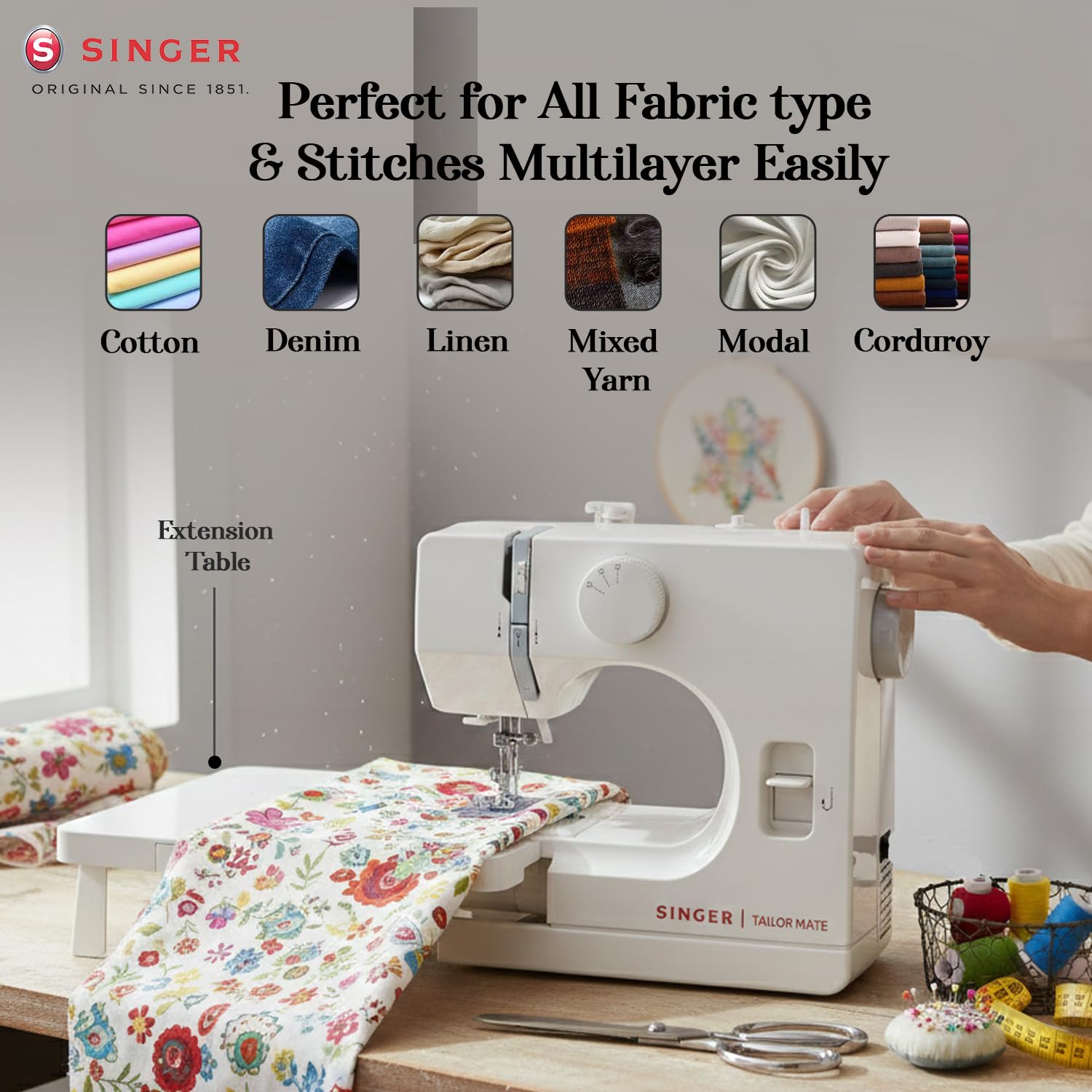 SINGER Tailor Mate Straight Stitch Sewing Machine with Free Arm | LED Light, Foot Pedal & Extension Table | 3 Stitch Length Options | 1-Year Warranty 6