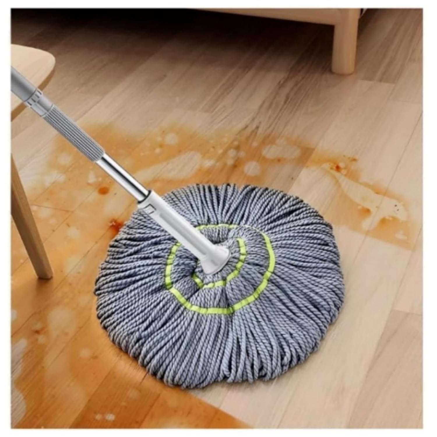 VEDASY INTERNATIONAL Microfiber Twist Mop with Extendable Handle, Grey and Neon Green Stripes, Self-Wringing 4
