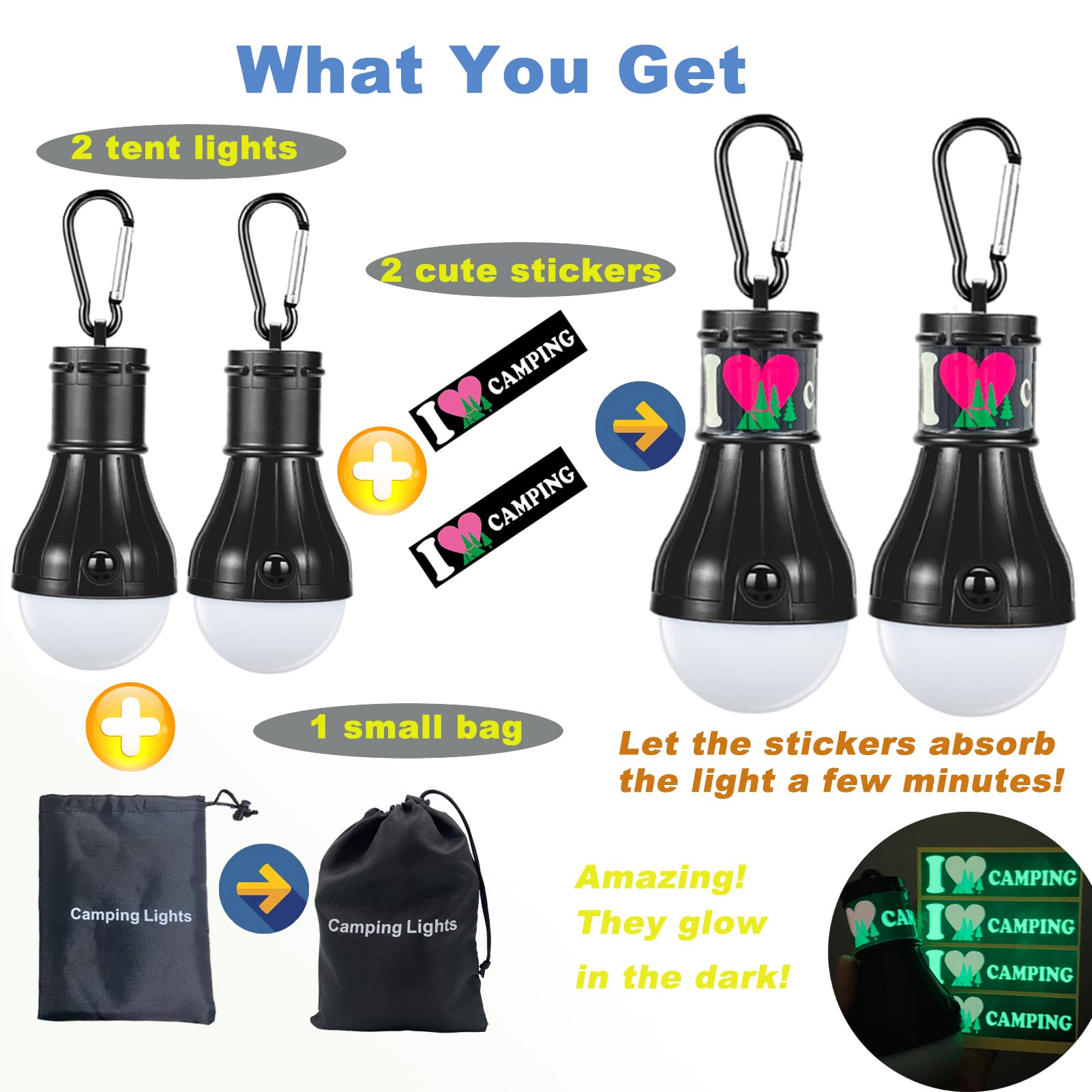 LED Camping Light [2 Pack] Doukey Portable LED Tent Lantern 4 Modes for Backpacking Camping Hiking Fishing Emergency Light Battery Powered Lamp Camping Essentials Tent Accessories 2